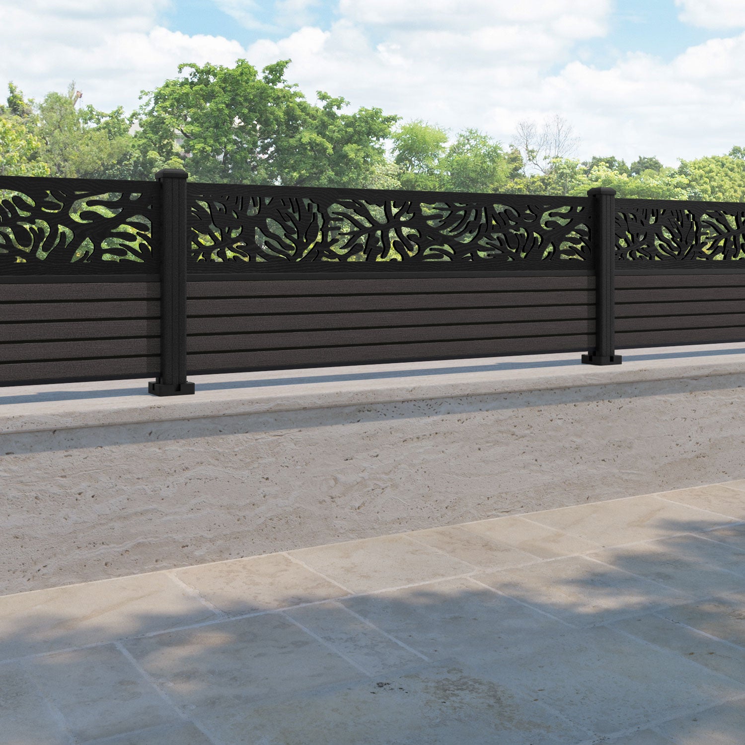 Hudson Botanic Fence Panel - Dark Oak - with our composite posts