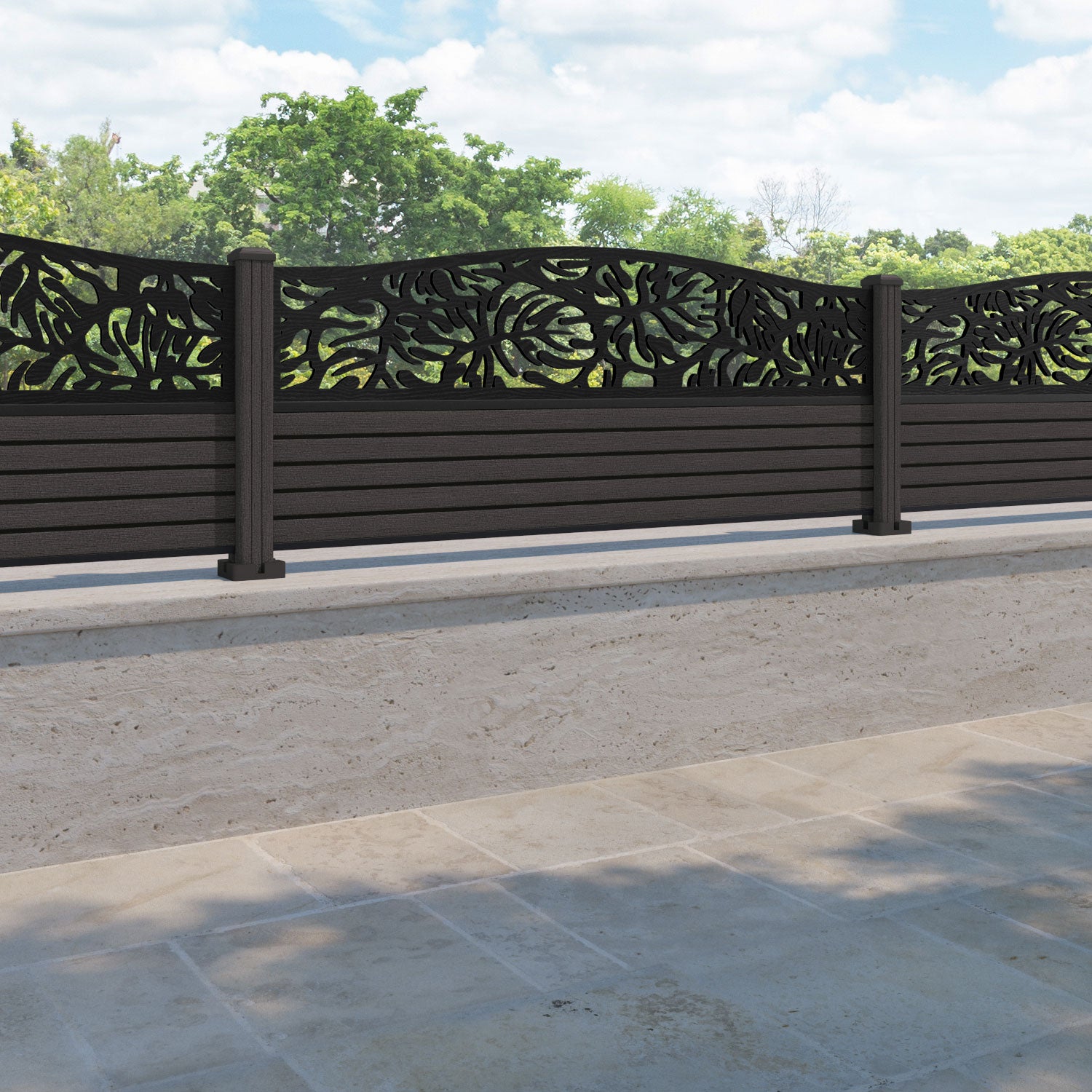 Hudson Botanic Curved Top Fence Panel - Dark Oak - with our composite posts