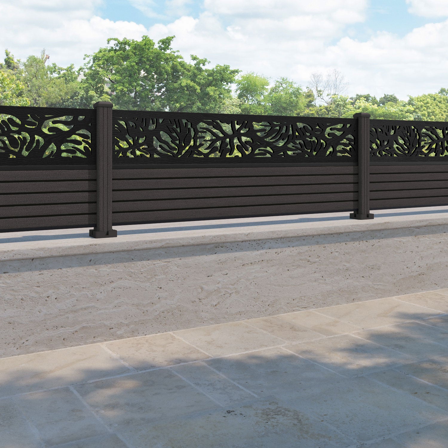Hudson Botanic Fence Panel - Dark Oak - with our composite posts