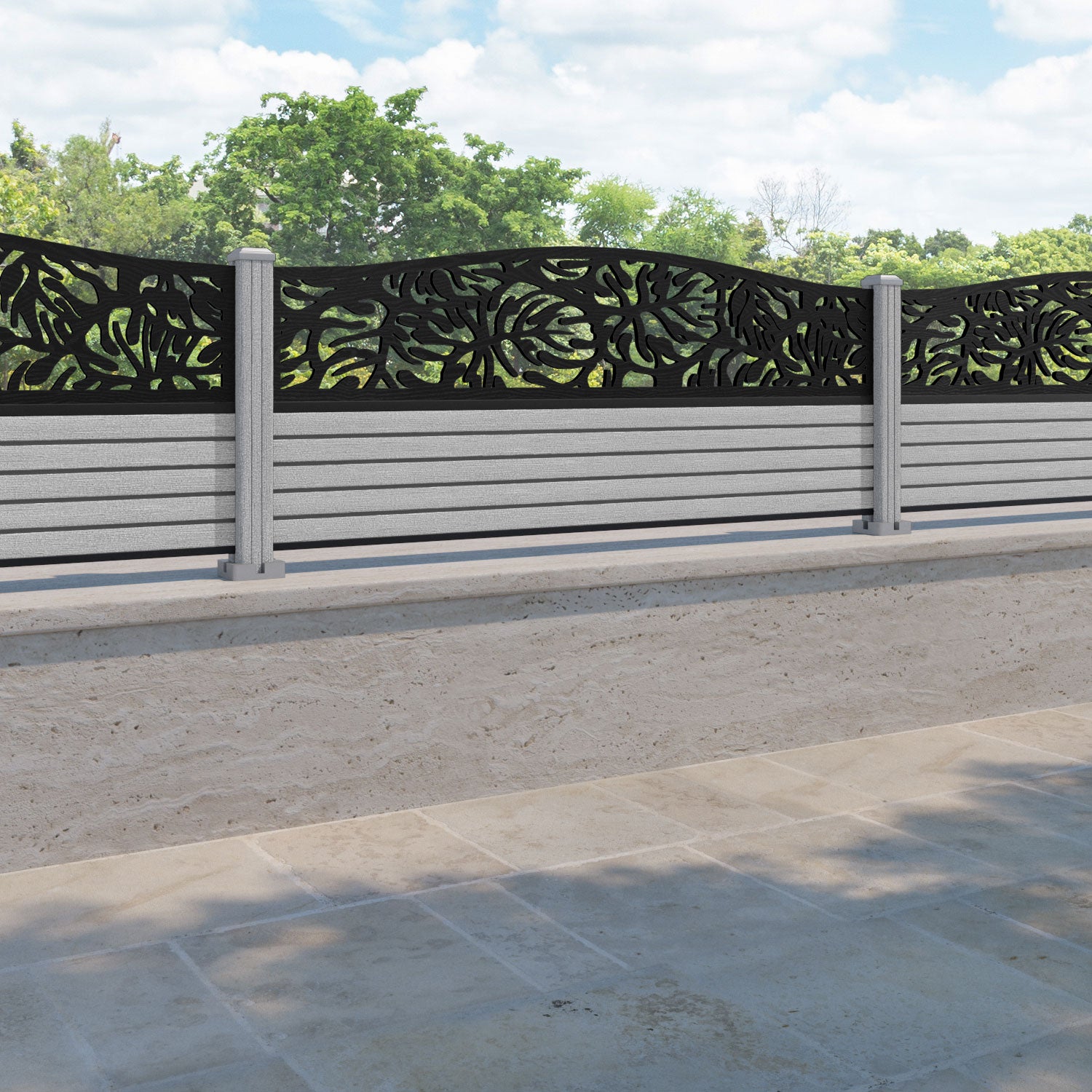 Hudson Botanic Curved Top Fence Panel - Light Grey - with our composite posts