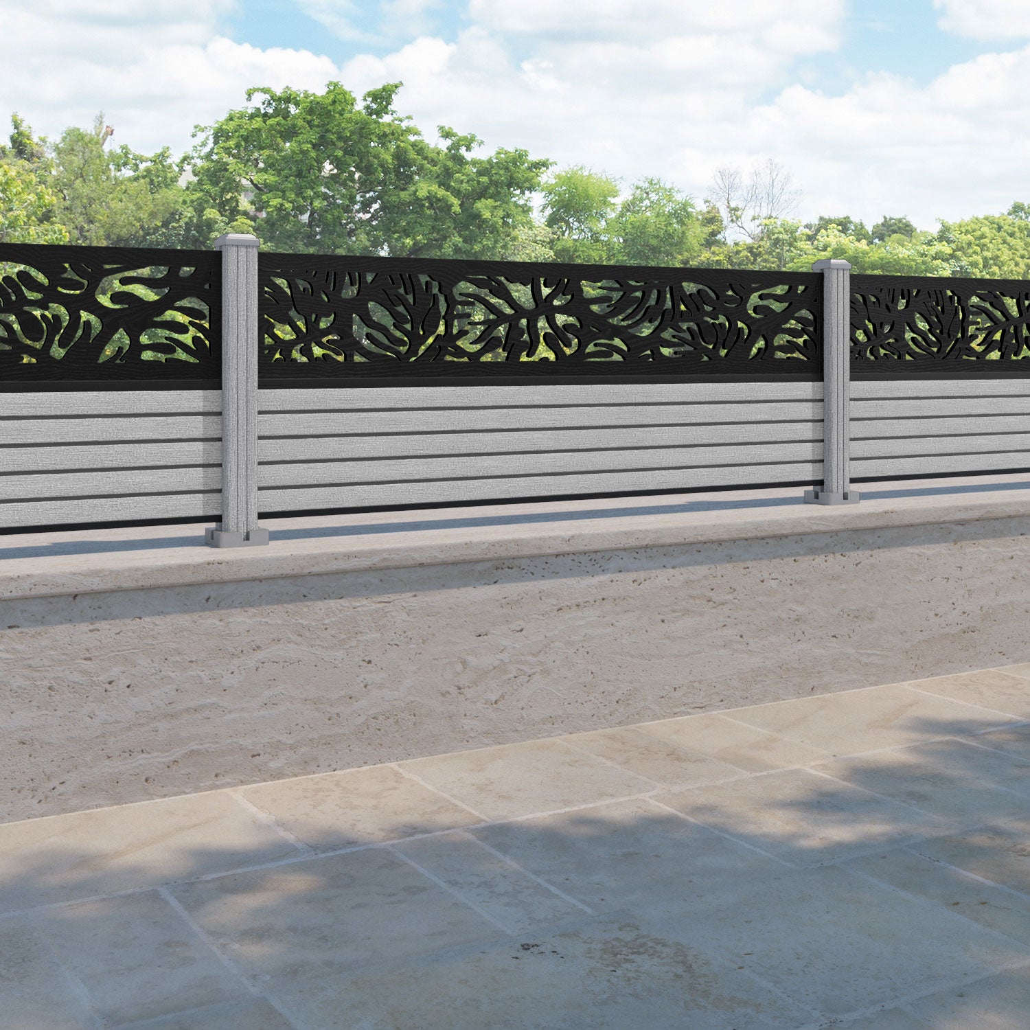Hudson Botanic Fence Panel - Light Grey - with our composite posts