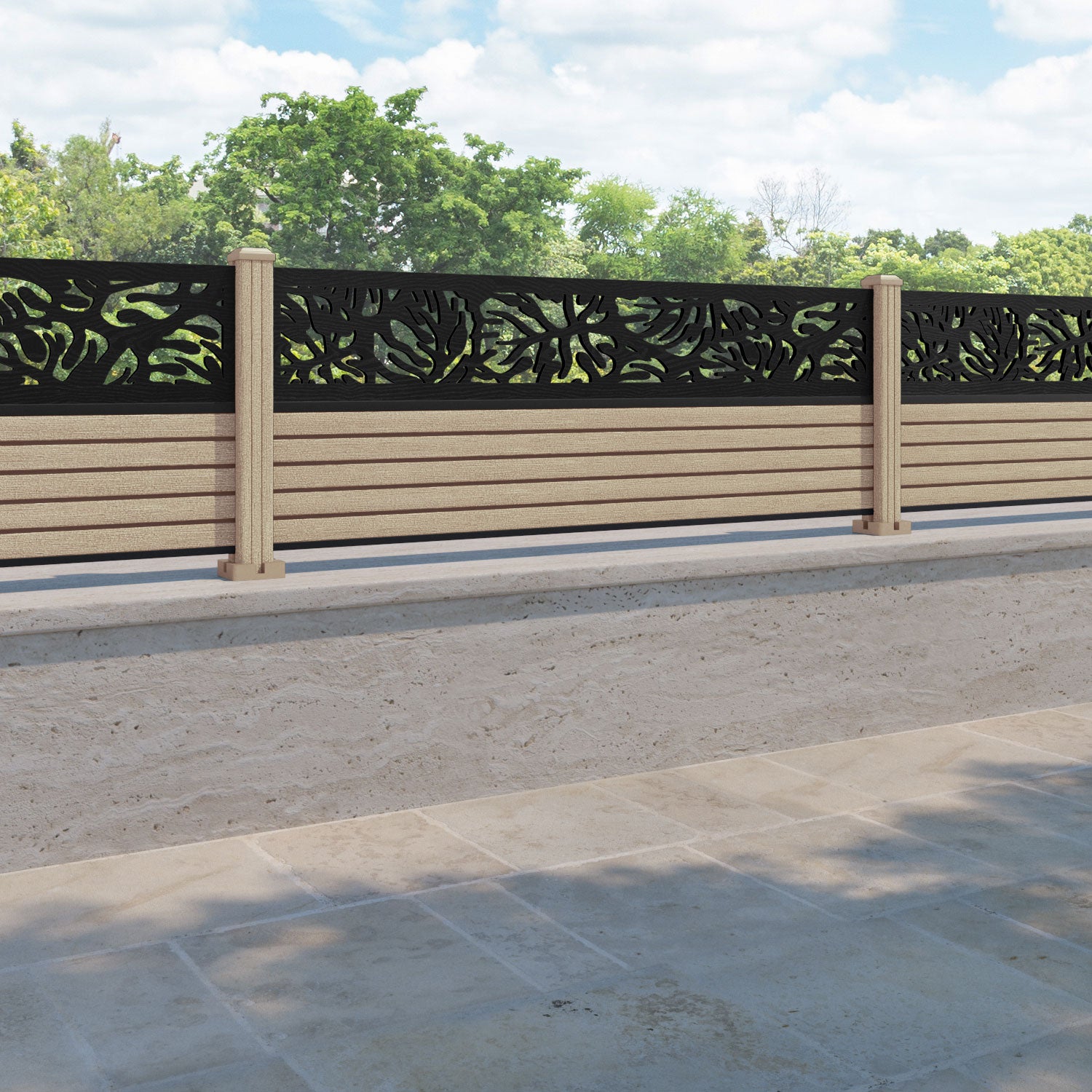 Hudson Botanic Fence Panel - Light Oak - with our composite posts
