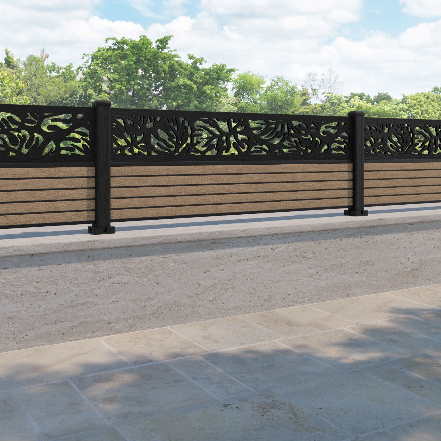 Hudson Botanic Fence Panel - Teak - with our composite posts