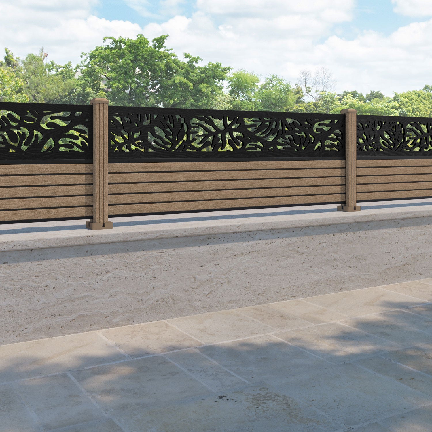Hudson Botanic Fence Panel - Teak - with our composite posts