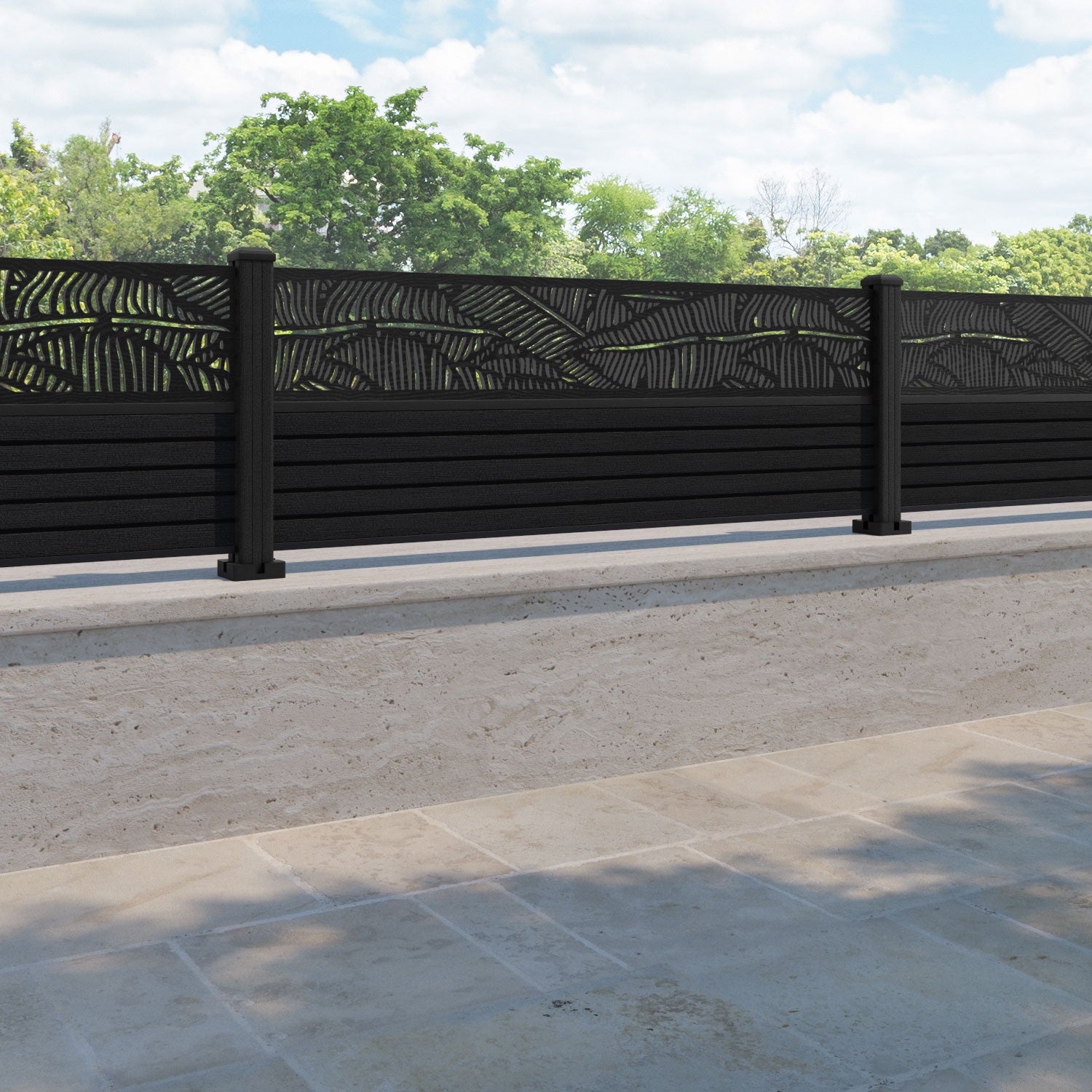 Hudson Feather Fence Panel - Black - with our composite posts