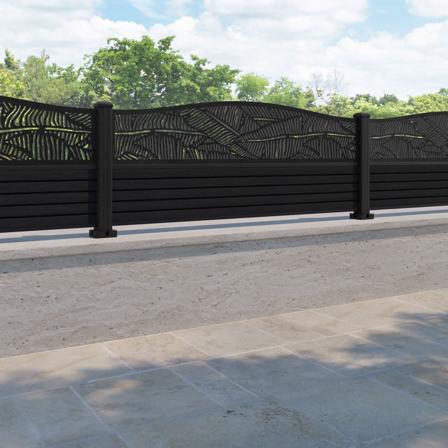 Hudson Feather Curved Top Fence Panel - Black - with our composite posts