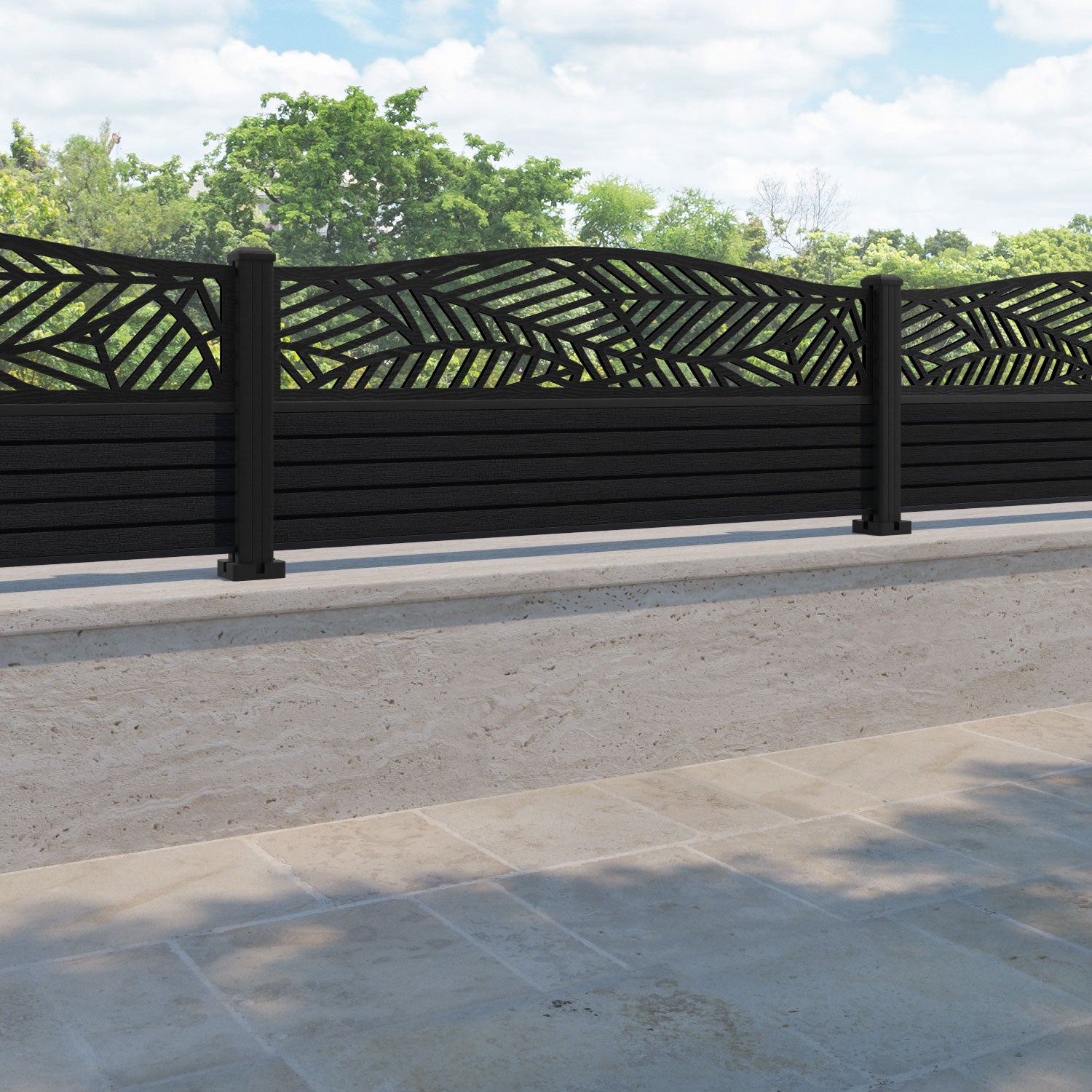 Hudson Habitat Curved Top Fence Panel - Black - with our aluminium posts