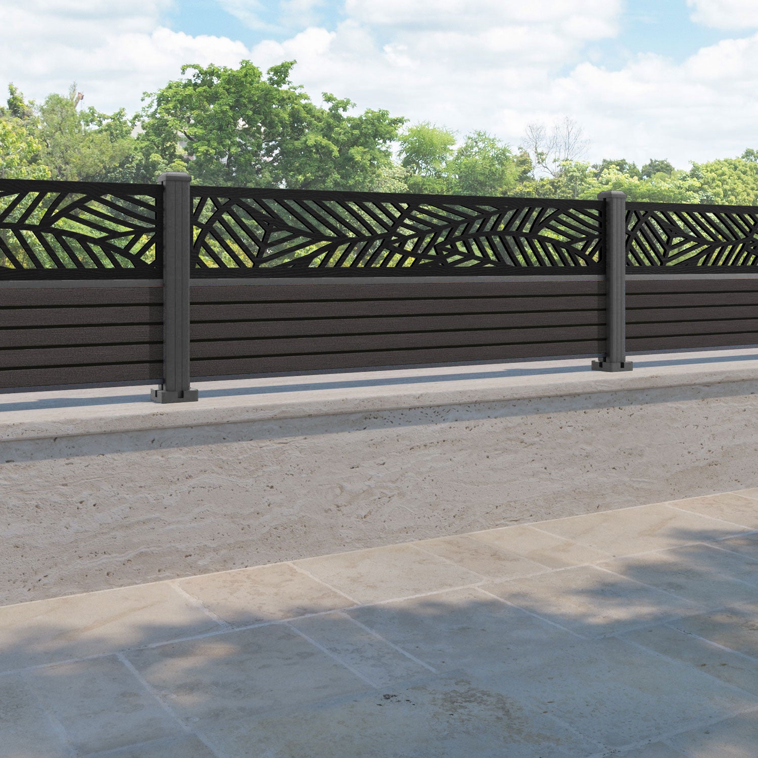 Hudson Habitat Fence Panel - Dark Oak - with our aluminium posts
