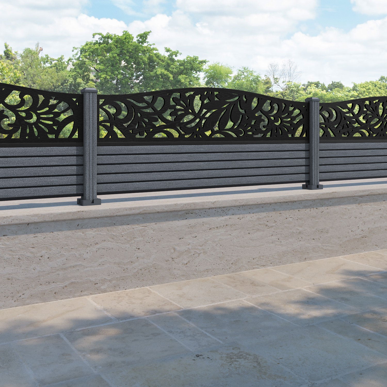 Hudson Heritage Curved Top Fence Panel - Anthracite - with our composite posts