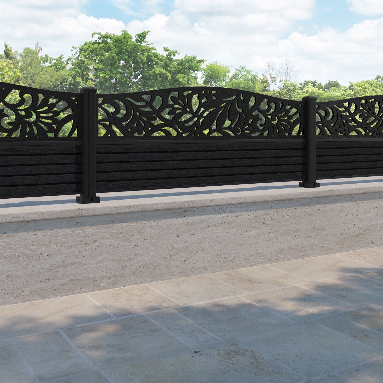 Hudson Heritage Curved Top Fence Panel - Black - with our aluminium posts