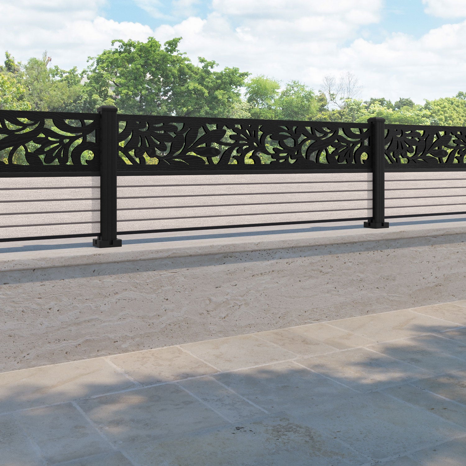 Hudson Heritage Fence Panel - Mid Stone - with our aluminium posts