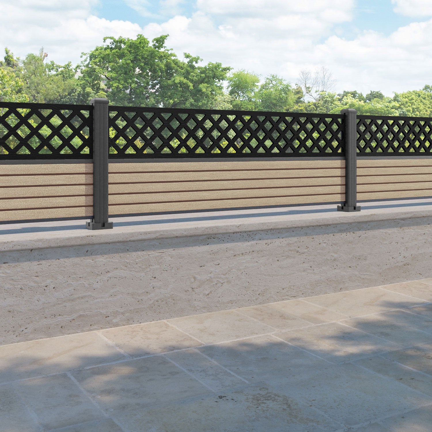 Hudson Hive Fence Panel - Light Oak - with our aluminium posts