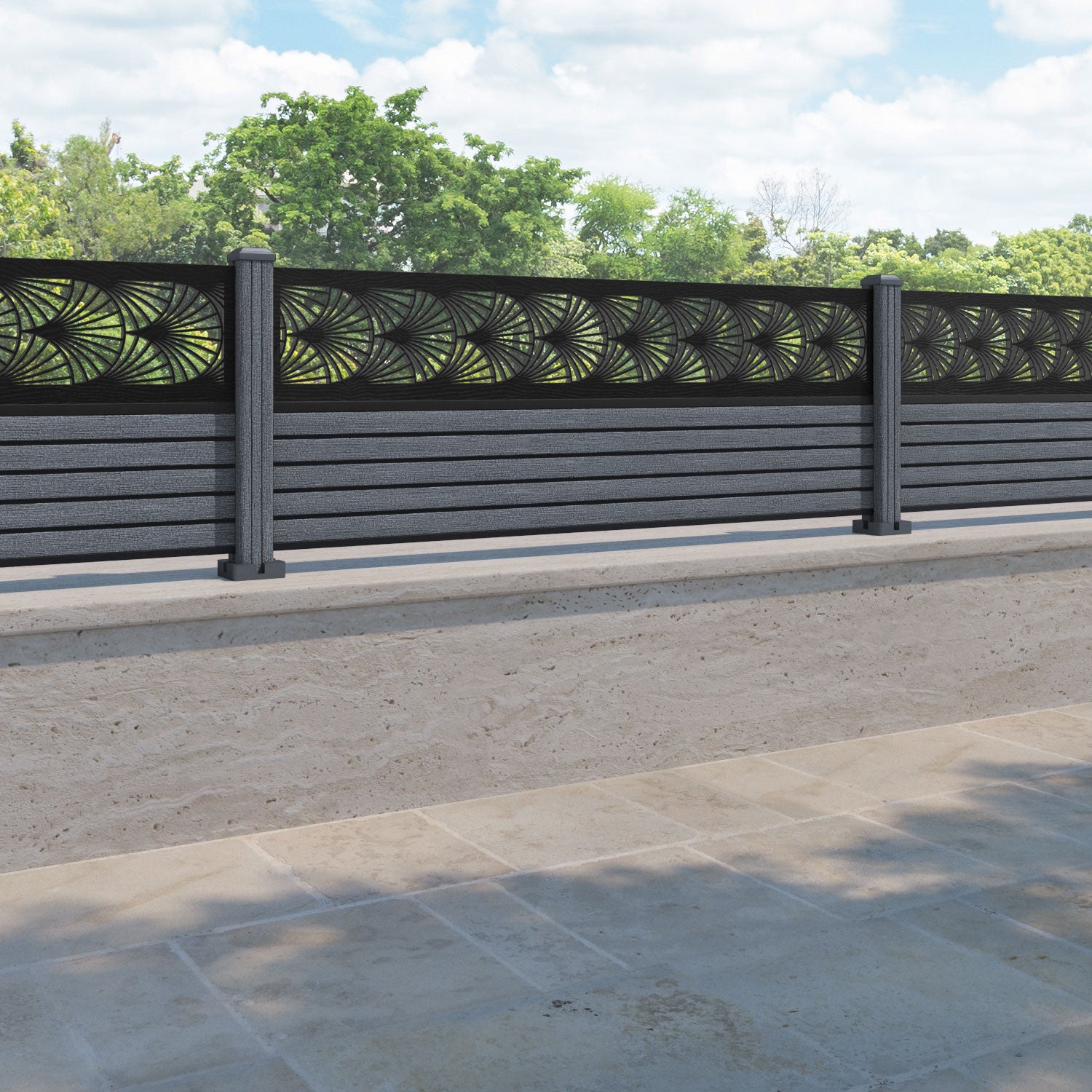 Hudson Laurel Fence Panel - Anthracite - with our composite posts