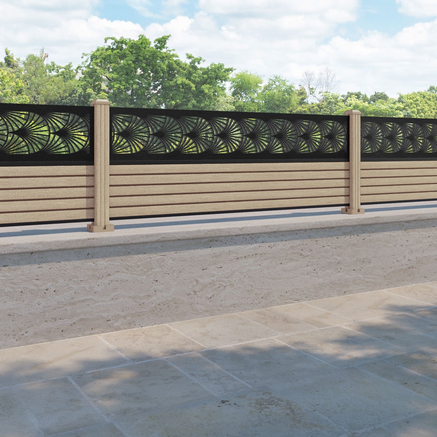 Hudson Laurel Fence Panel - Light Oak - with our composite posts