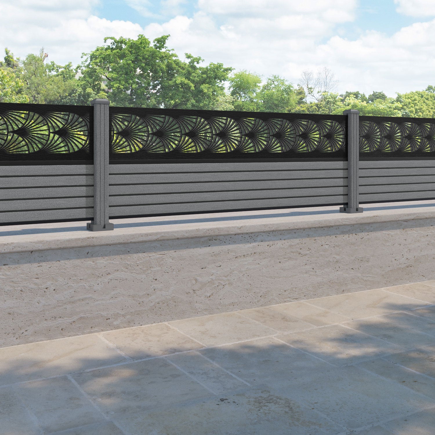 Hudson Laurel Fence Panel - Mid Grey - with our composite posts