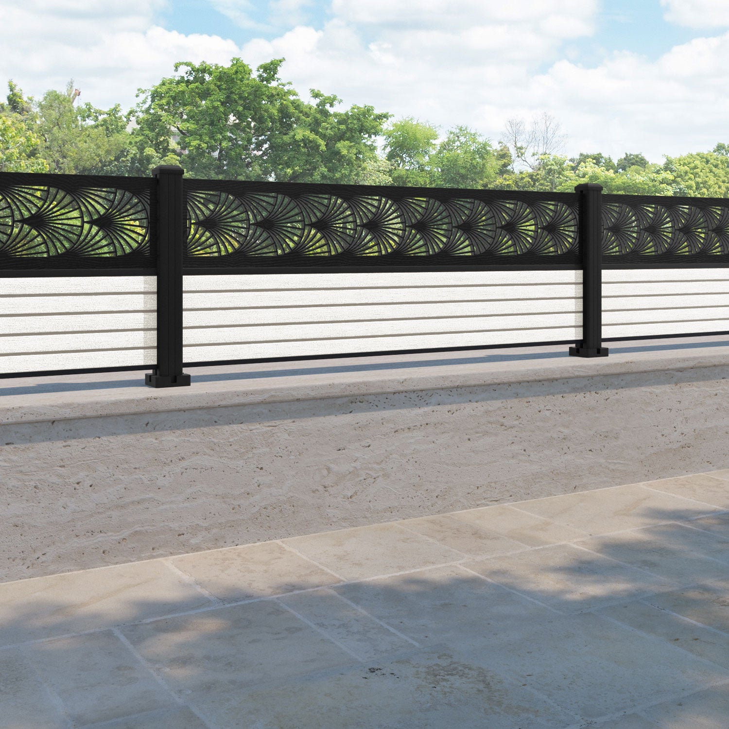 Hudson Laurel Fence Panel - Light Stone - with our aluminium posts