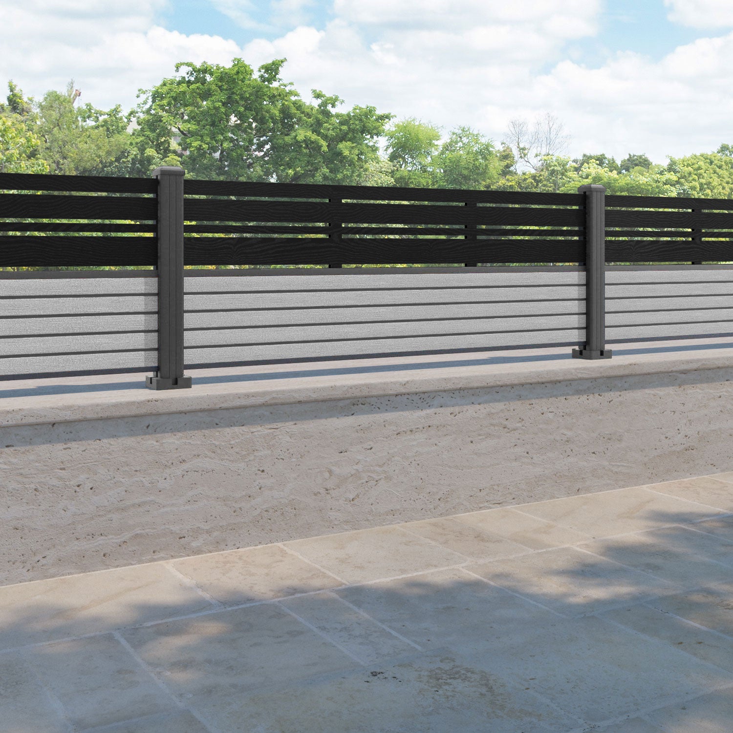 Hudson Linea Fence Panel - Light Grey - with our aluminium posts
