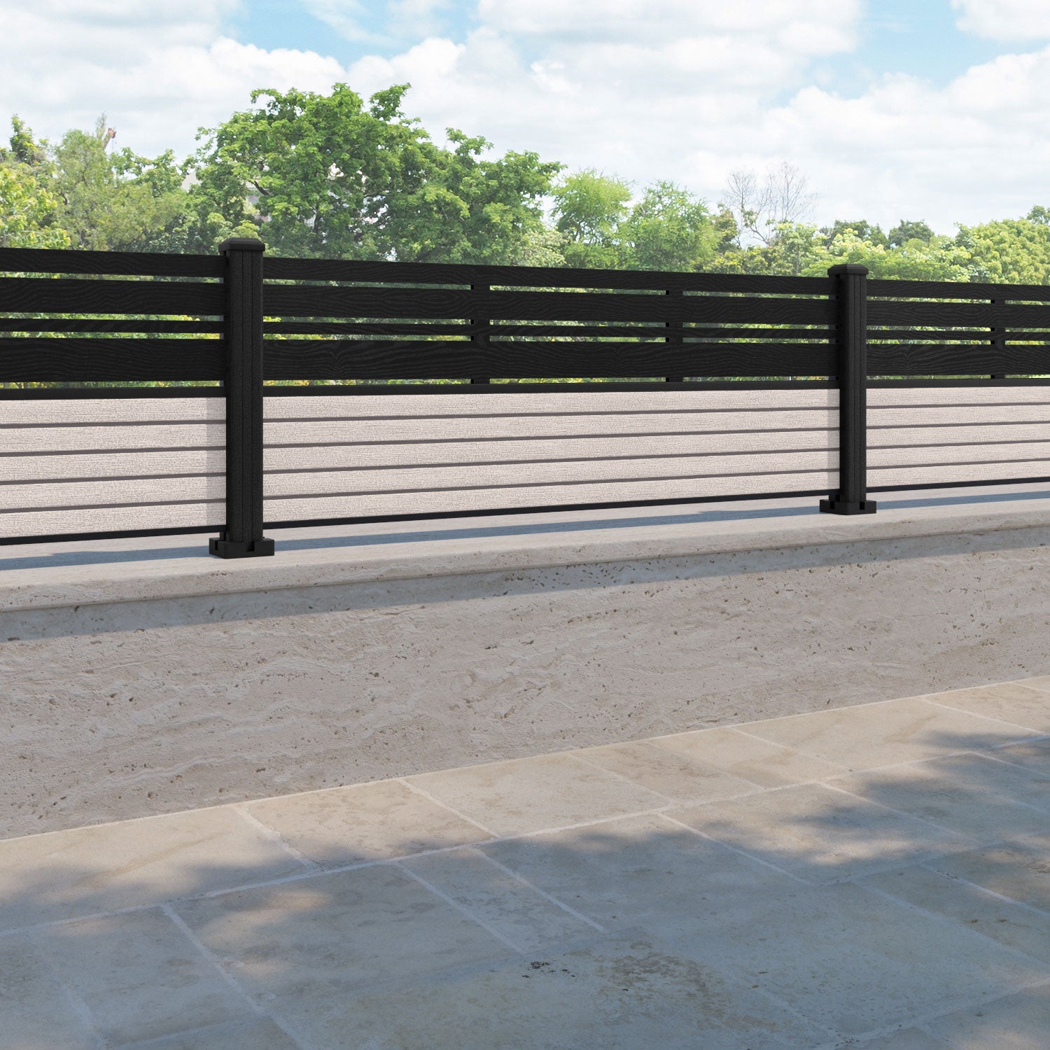 Hudson Linea Fence Panel - Mid Stone - with our composite posts