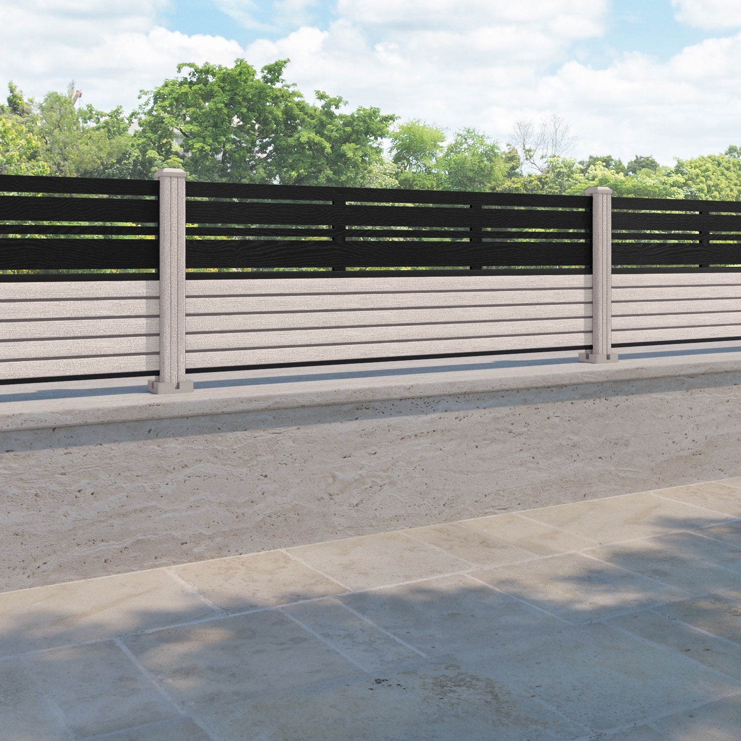 Hudson Linea Fence Panel - Mid Stone - with our composite posts