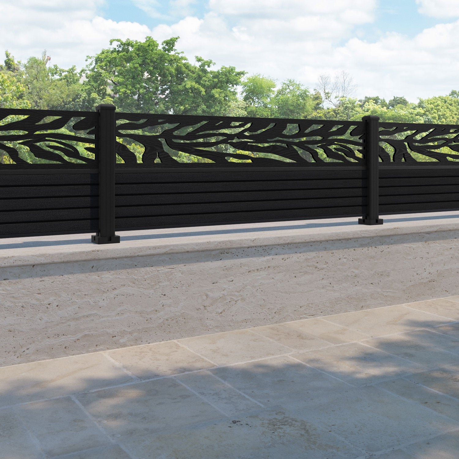 Hudson Malawi Fence Panel - Black - with our aluminium posts