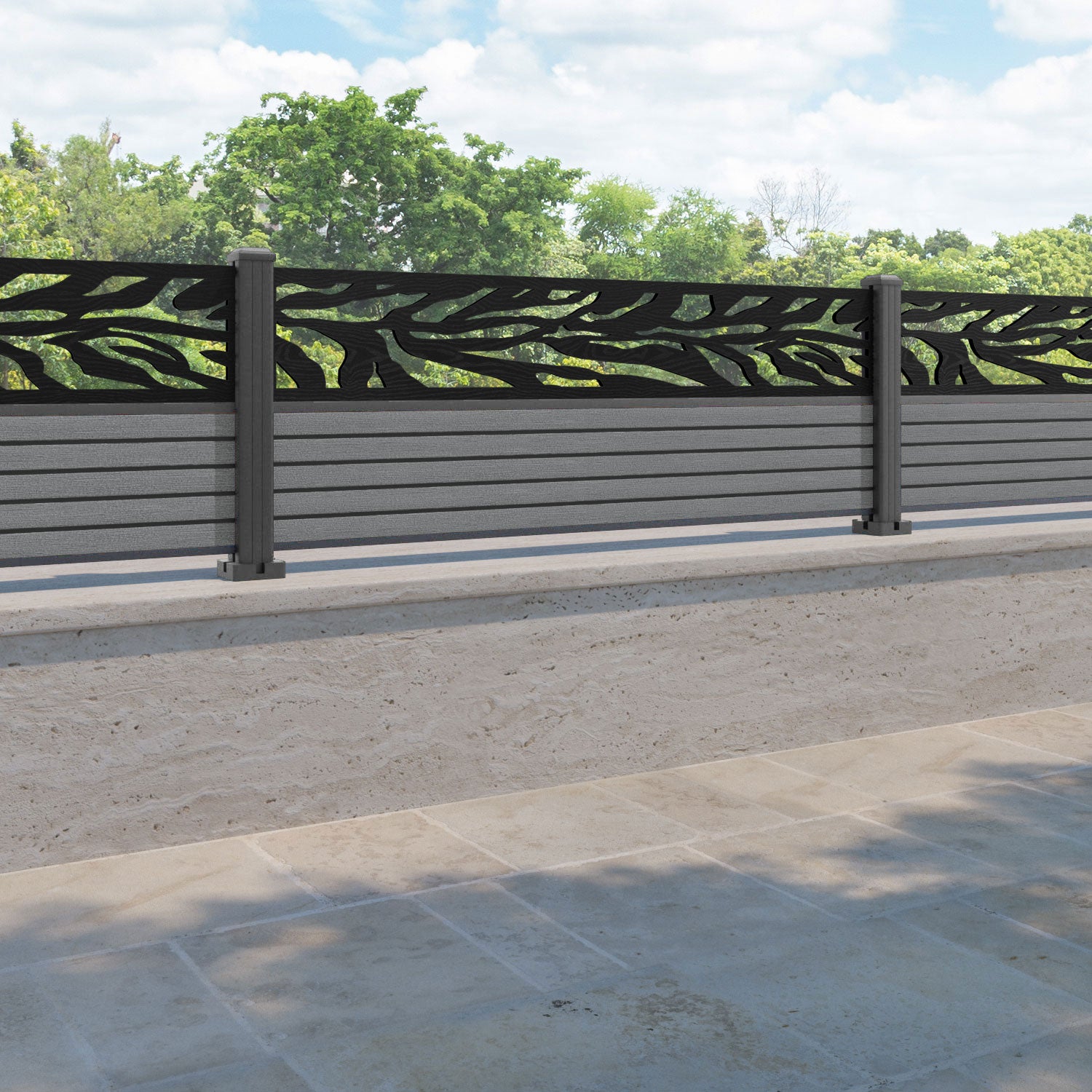 Hudson Malawi Fence Panel - Mid Grey - with our aluminium posts