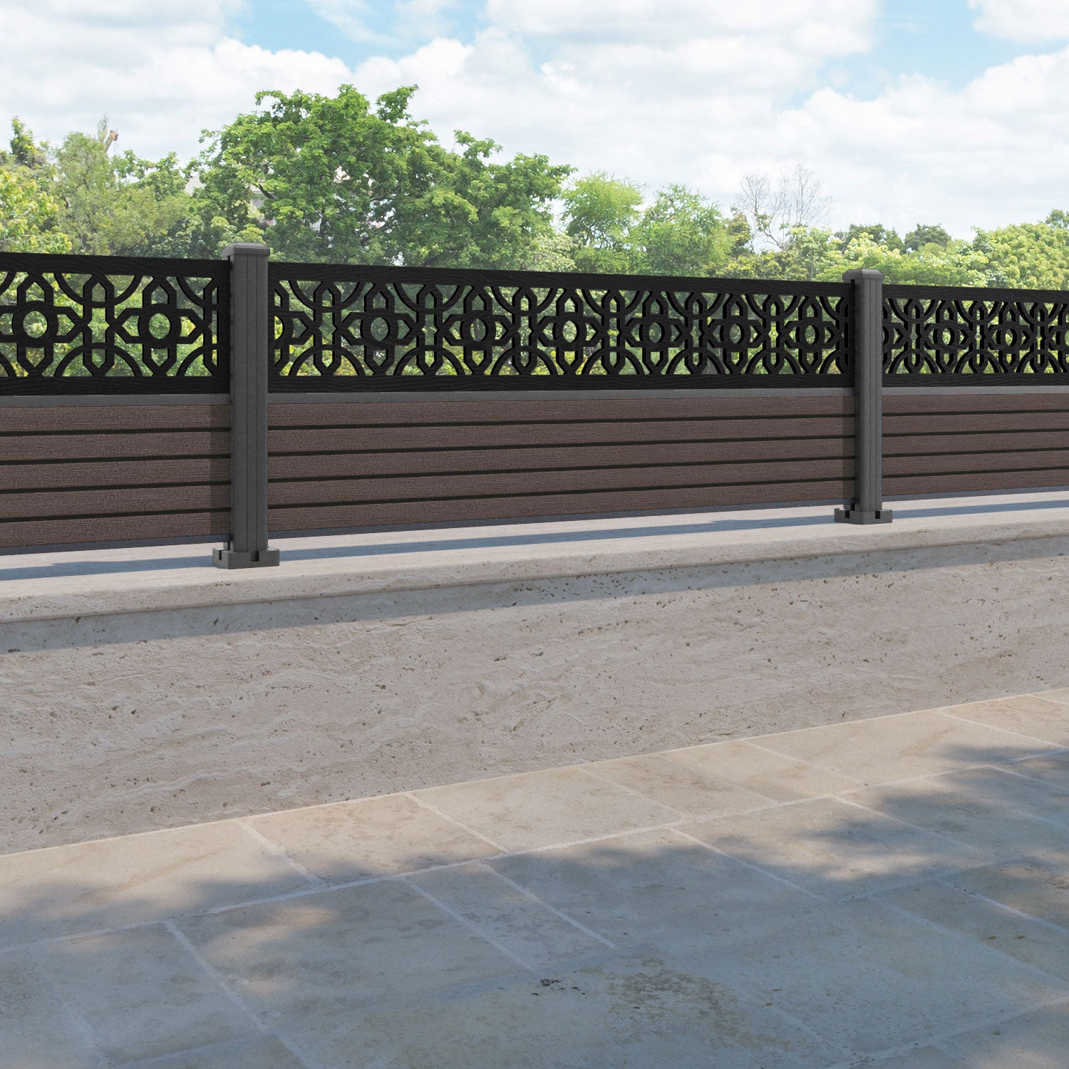 Hudson Nabila Fence Panel - Mid Brown - with our aluminium posts