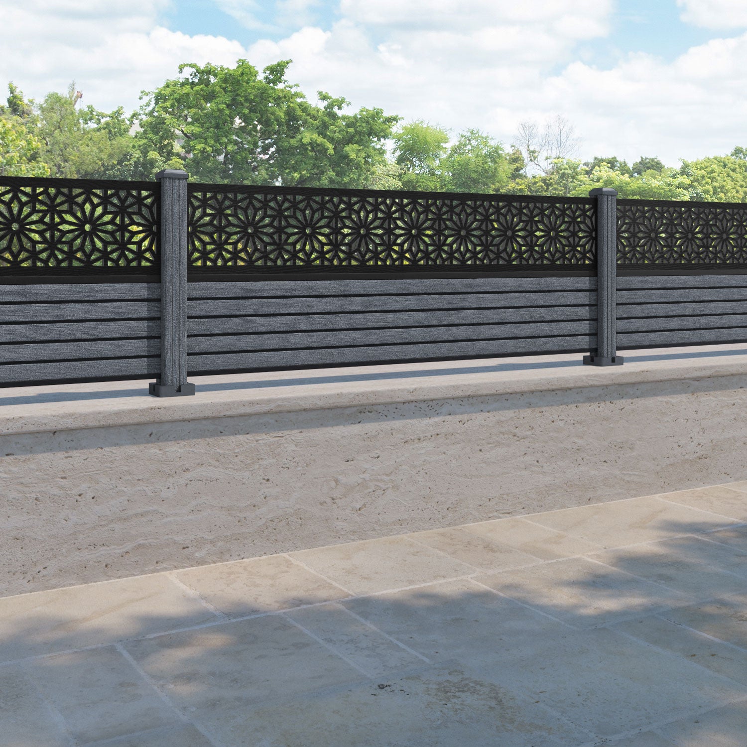 Hudson Narwa Fence Panel - Anthracite - with our composite posts