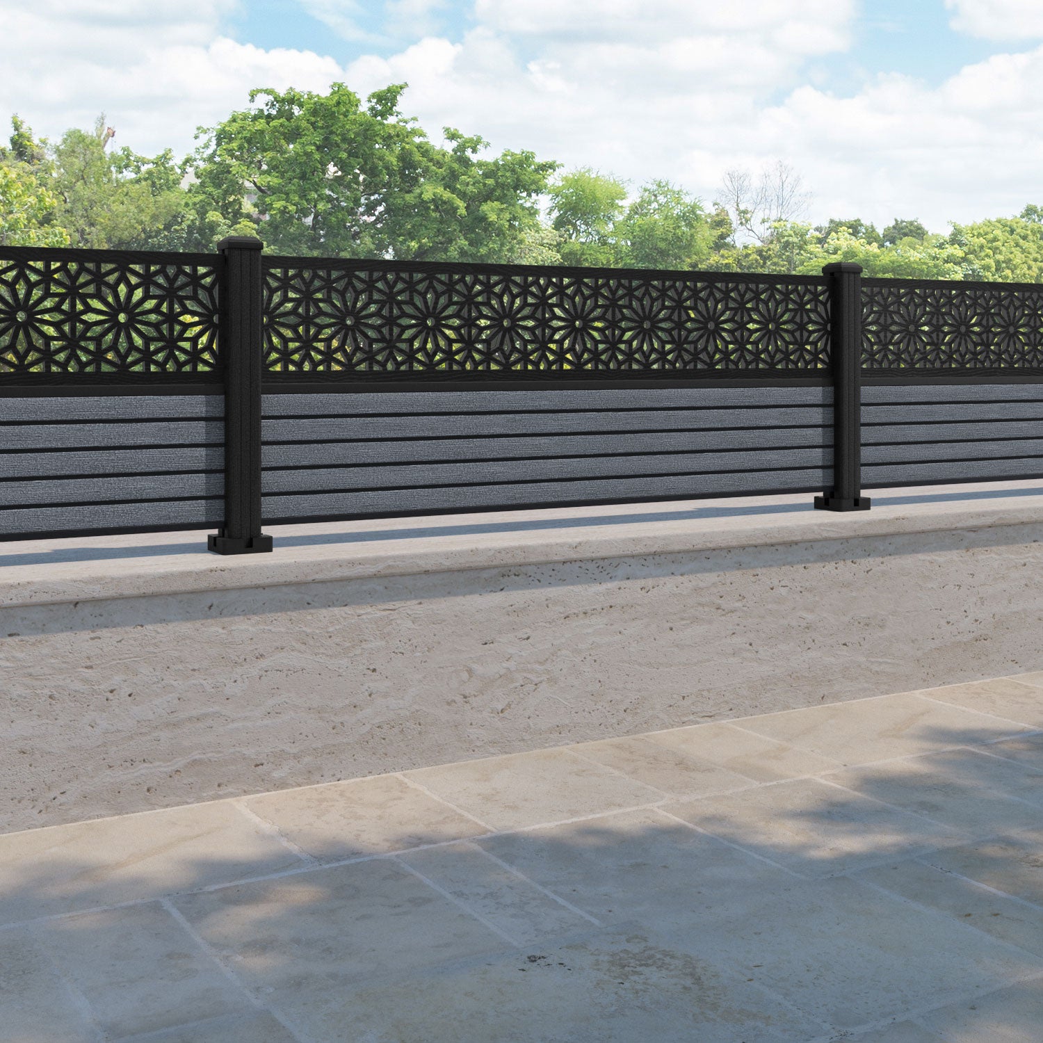Hudson Narwa Fence Panel - Anthracite - with our composite posts