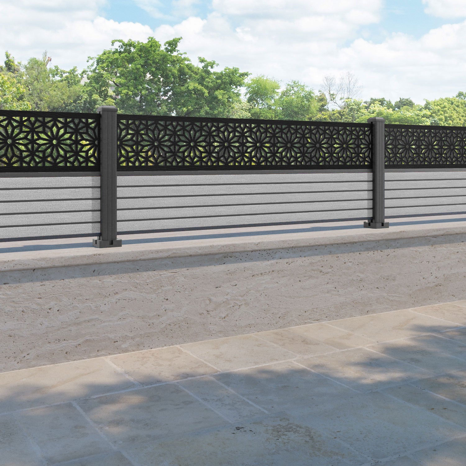 Hudson Narwa Fence Panel - Light Grey - with our aluminium posts