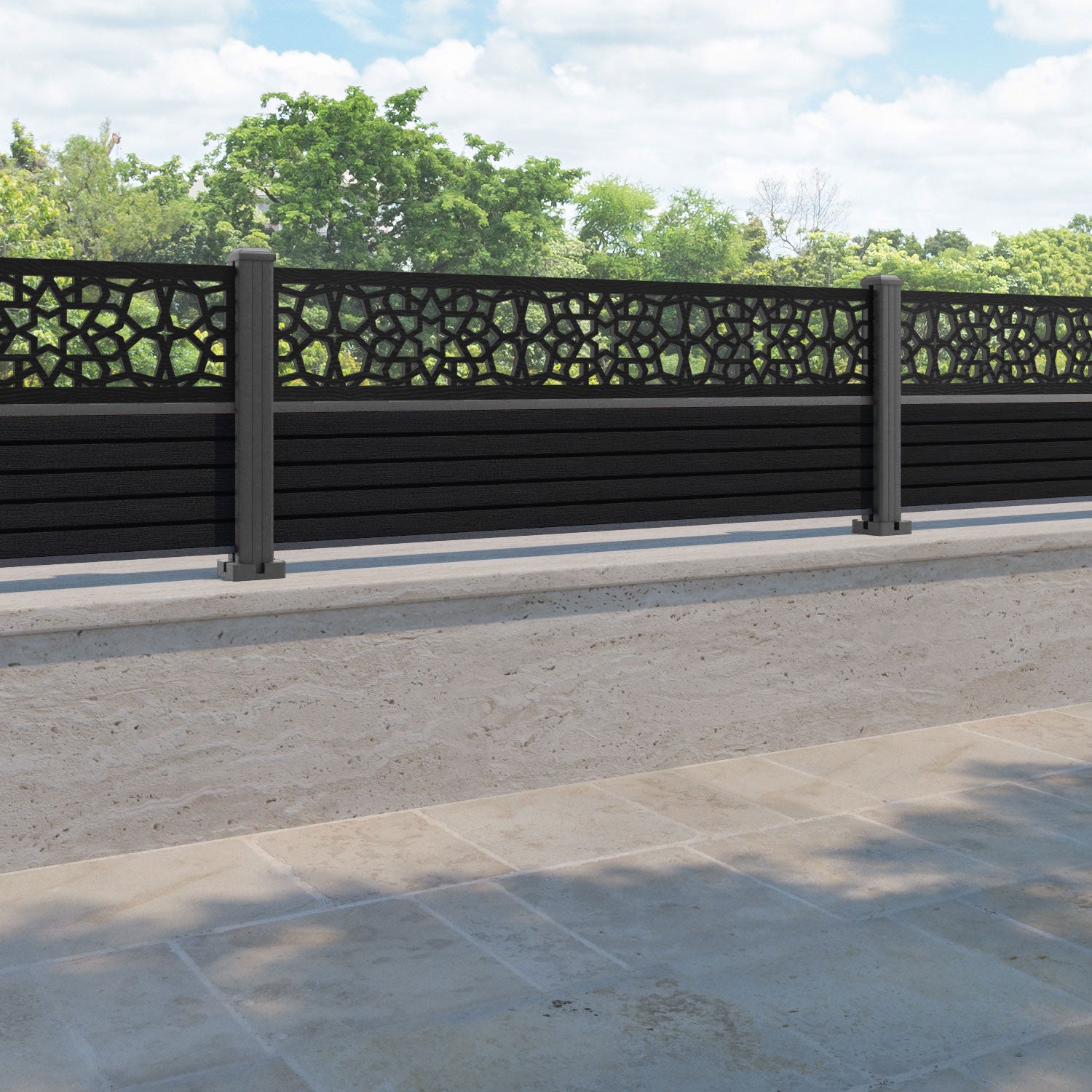 Hudson Nazira Fence Panel - Black - with our aluminium posts