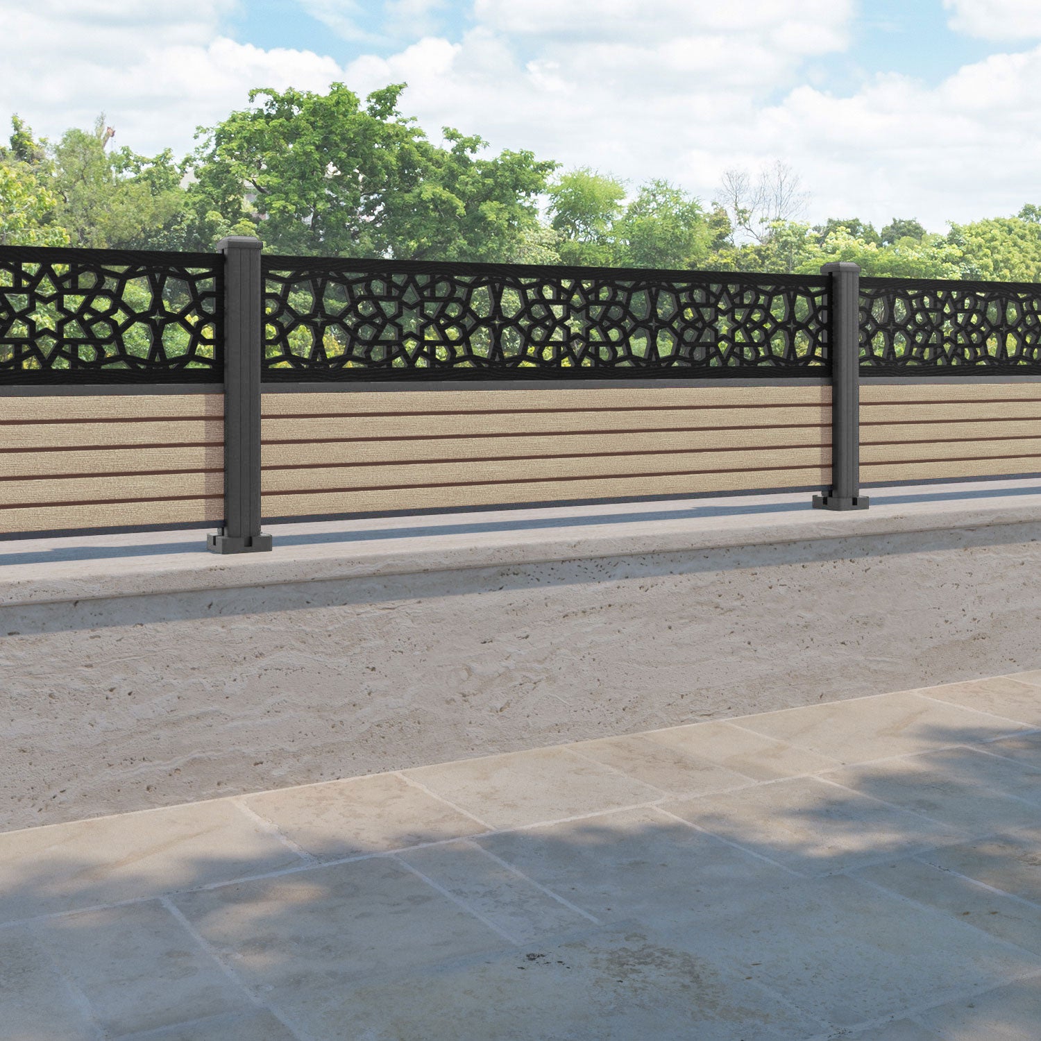 Hudson Nazira Fence Panel - Light Oak - with our aluminium posts