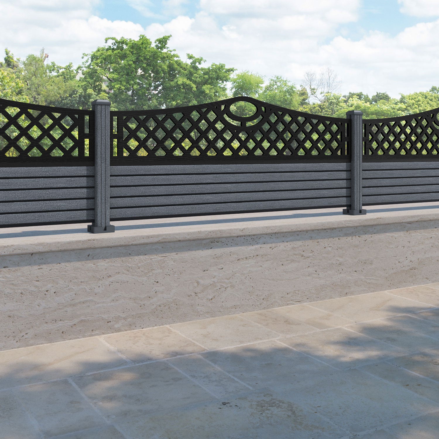 Hudson Oxford Curved Top Fence Panel - Anthracite - with our composite posts