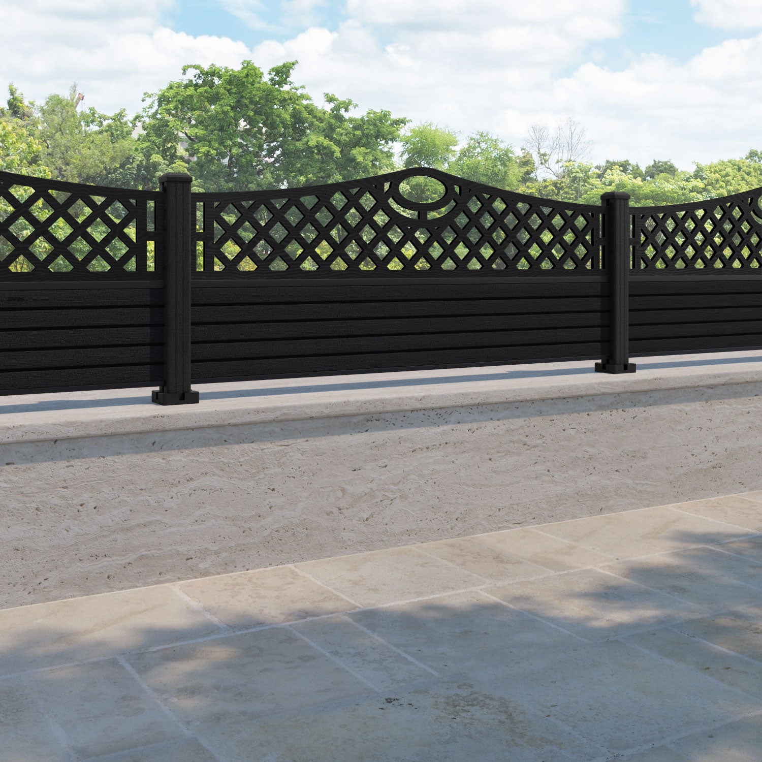 Hudson Oxford Curved Top Fence Panel - Black - with our composite posts