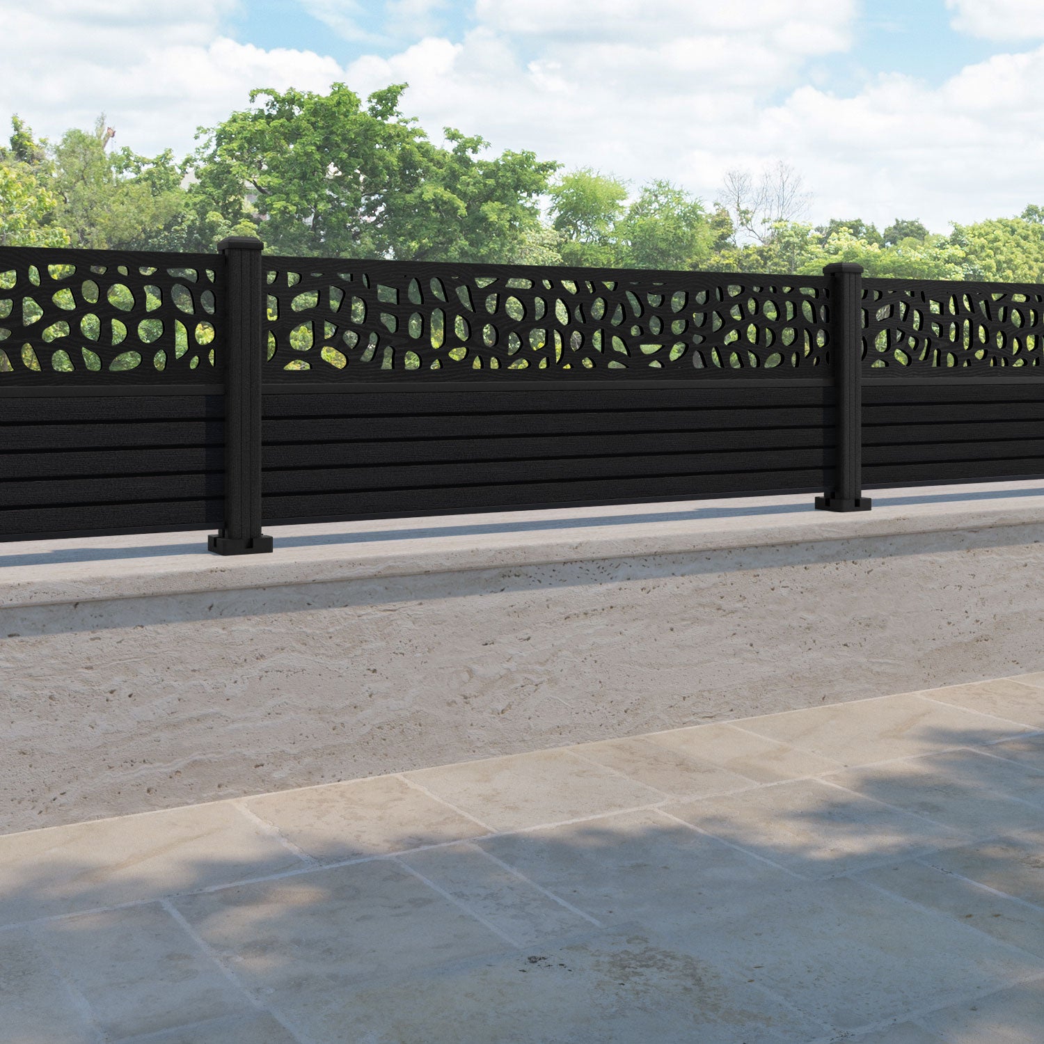 Hudson Pebble Fence Panel - Black - with our composite posts