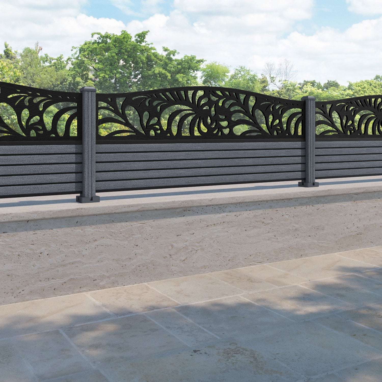 Hudson Petal Curved Top Fence Panel - Anthracite - with our composite posts