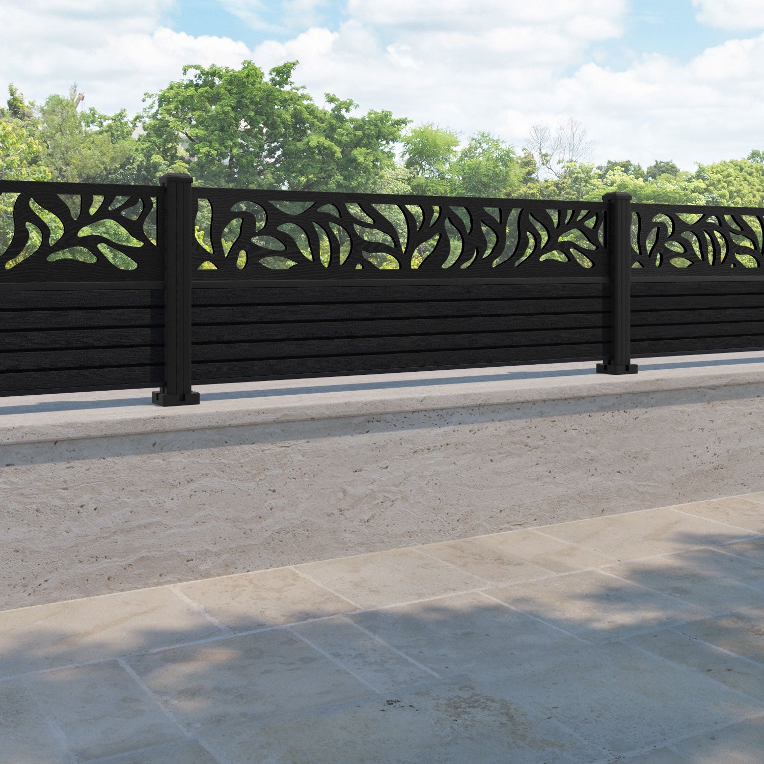 Hudson Plume Fence Panel - Black - with our aluminium posts