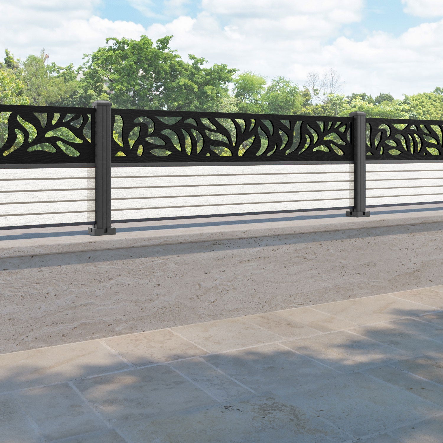 Hudson Plume Fence Panel - Light Stone - with our aluminium posts