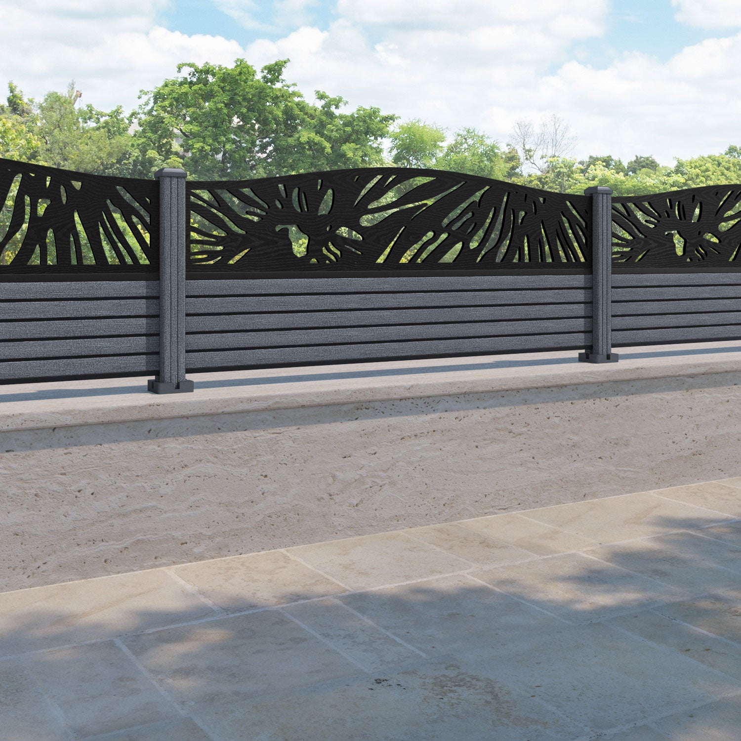 Hudson Poppy Curved Top Fence Panel - Anthracite - with our composite posts