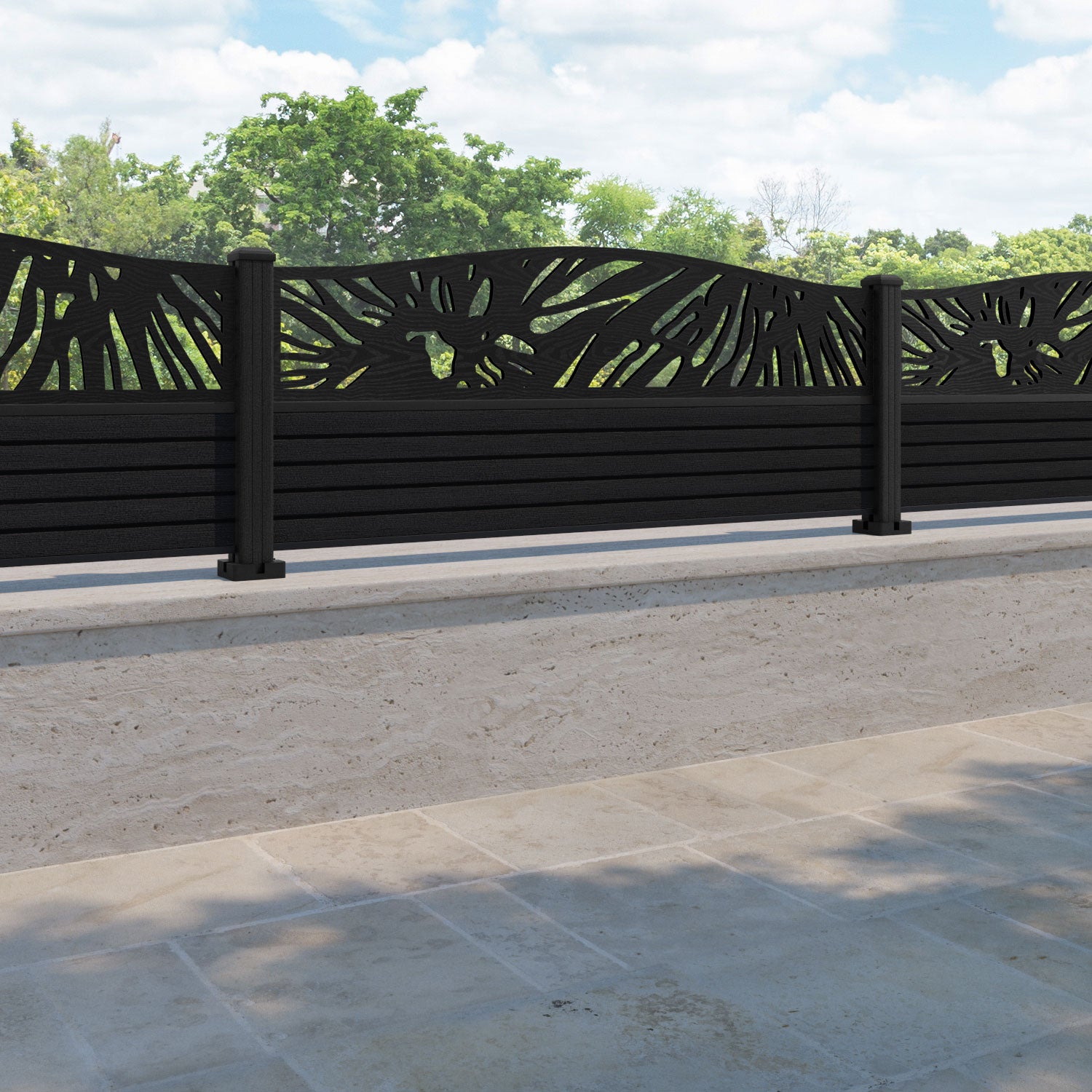Hudson Poppy Curved Top Fence Panel - Black - with our composite posts