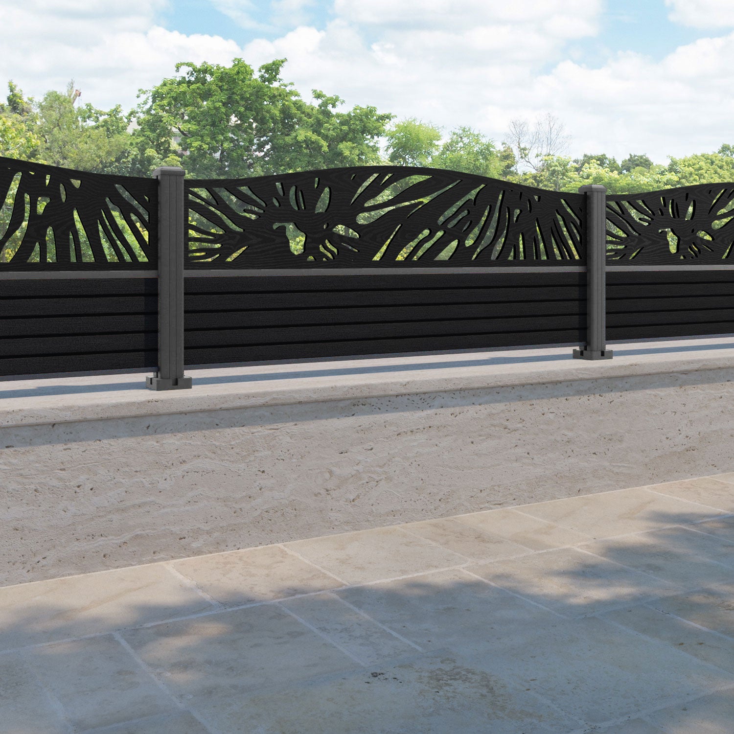 Hudson Poppy Curved Top Fence Panel - Black - with our aluminium posts