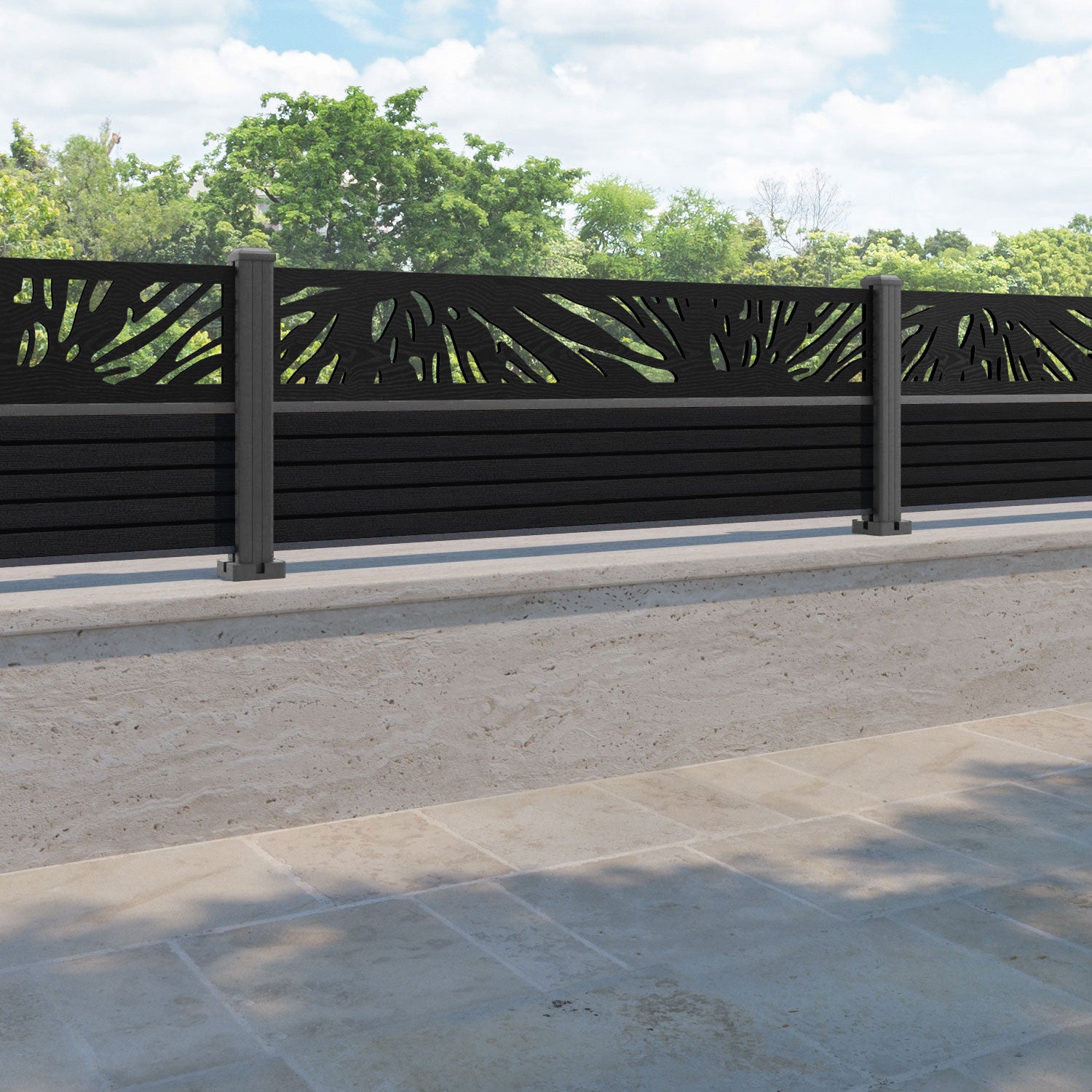 Hudson Poppy Fence Panel - Black - with our aluminium posts