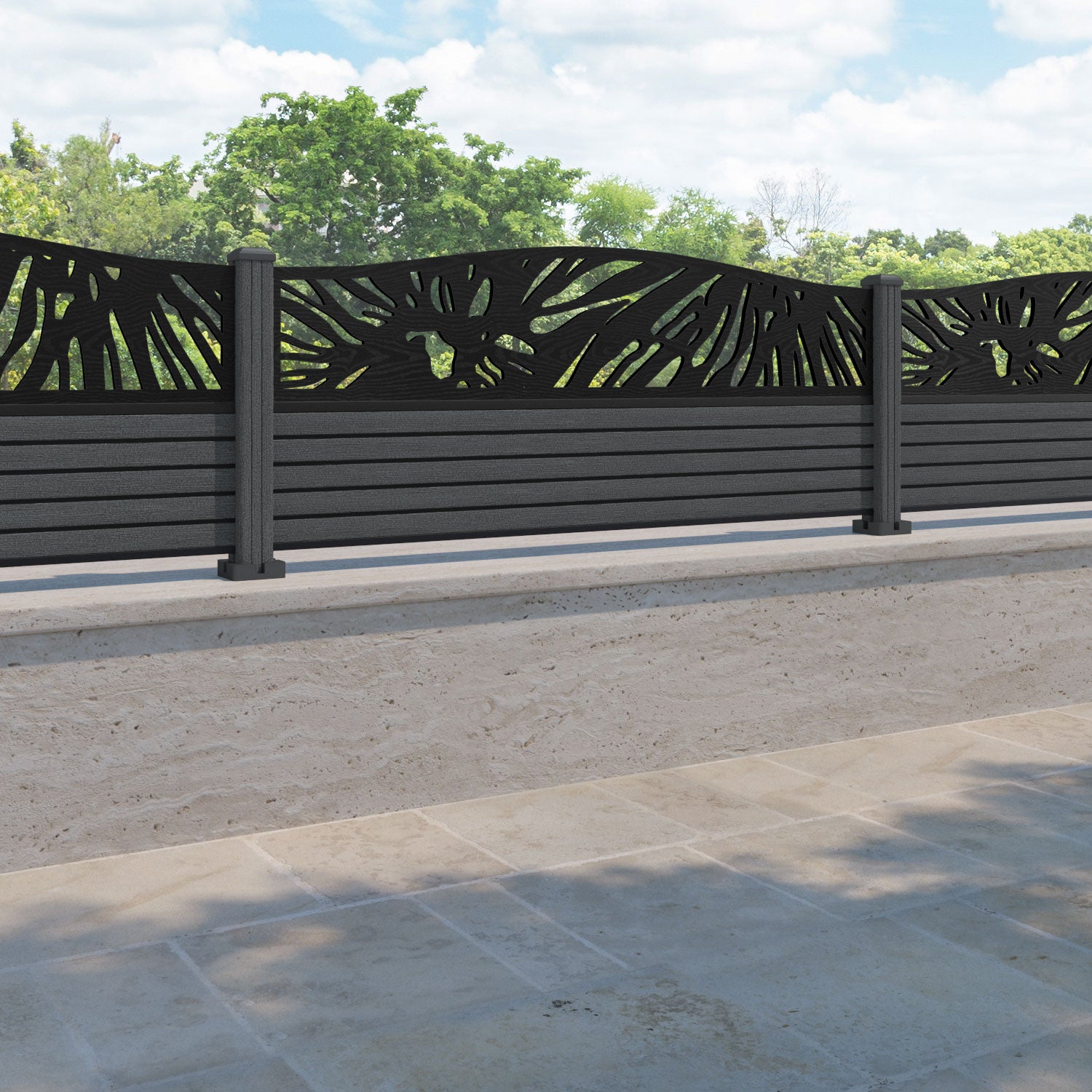 Hudson Poppy Curved Top Fence Panel - Dark Grey - with our composite posts