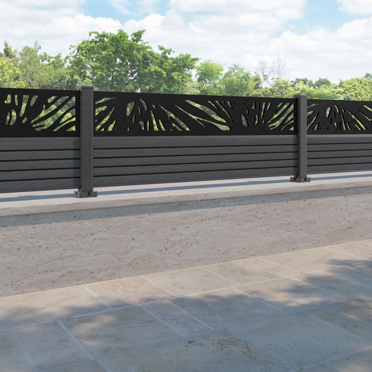 Hudson Poppy Fence Panel - Dark Grey - with our aluminium posts