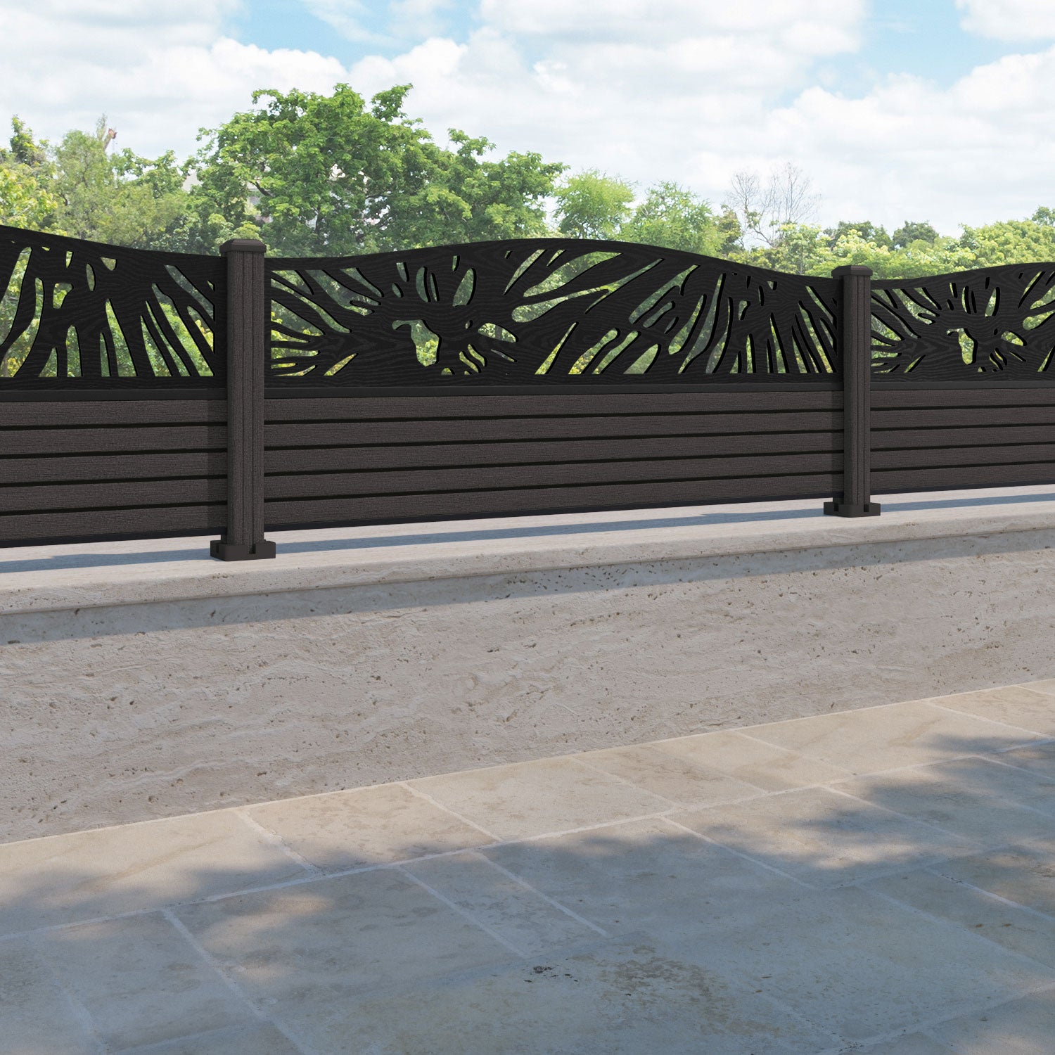 Hudson Poppy Curved Top Fence Panel - Dark Oak - with our composite posts