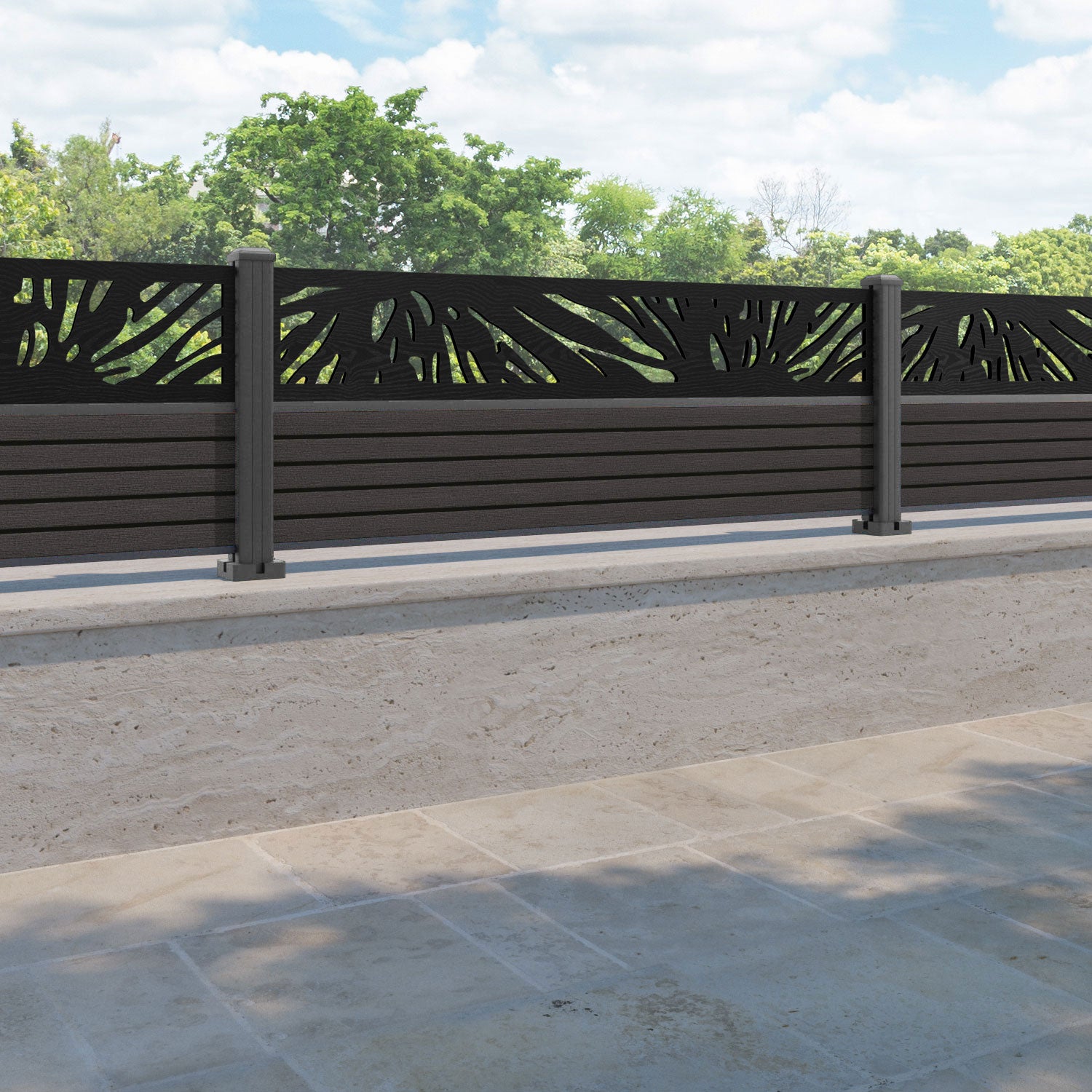 Hudson Poppy Fence Panel - Dark Oak - with our aluminium posts