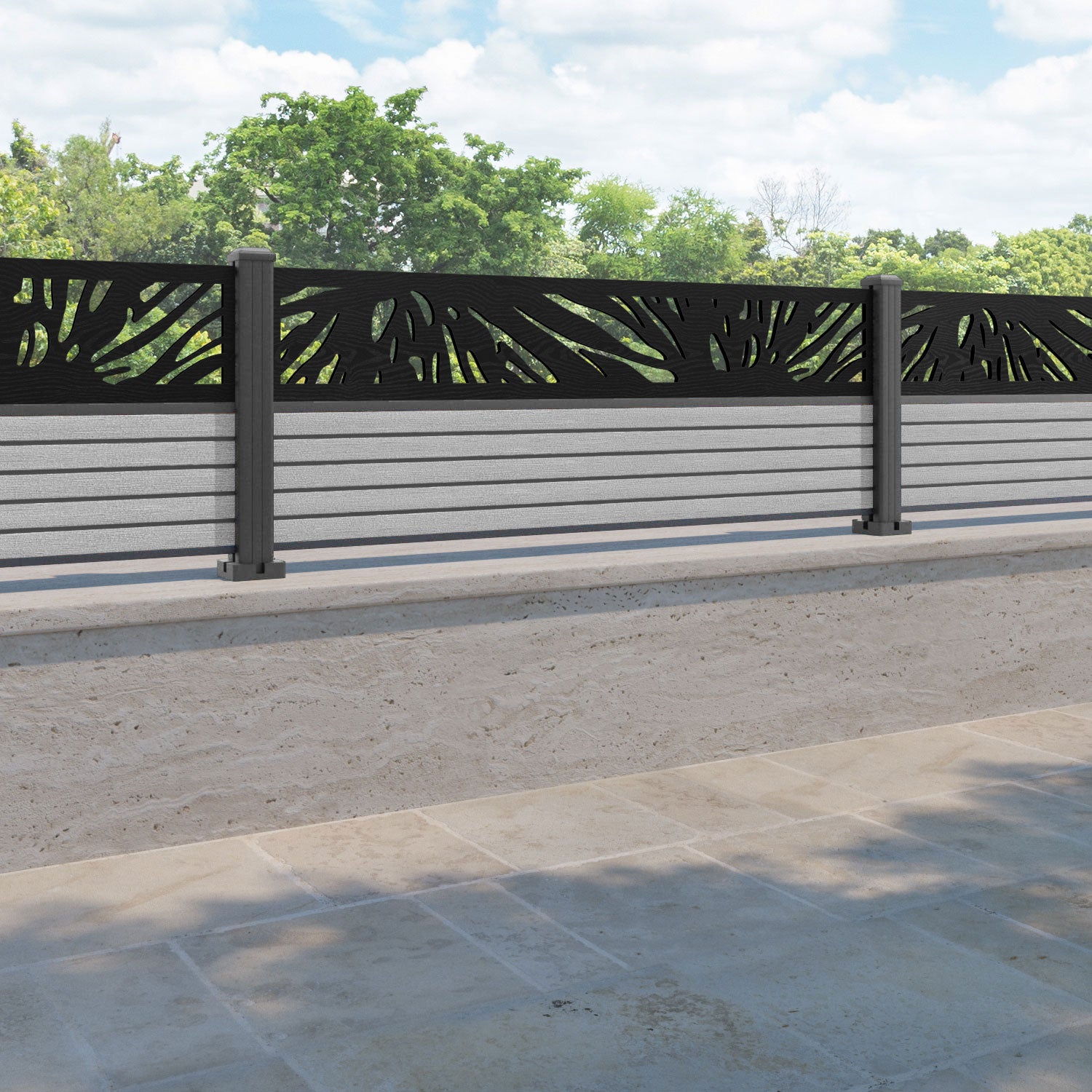 Hudson Poppy Fence Panel - Light Grey - with our aluminium posts