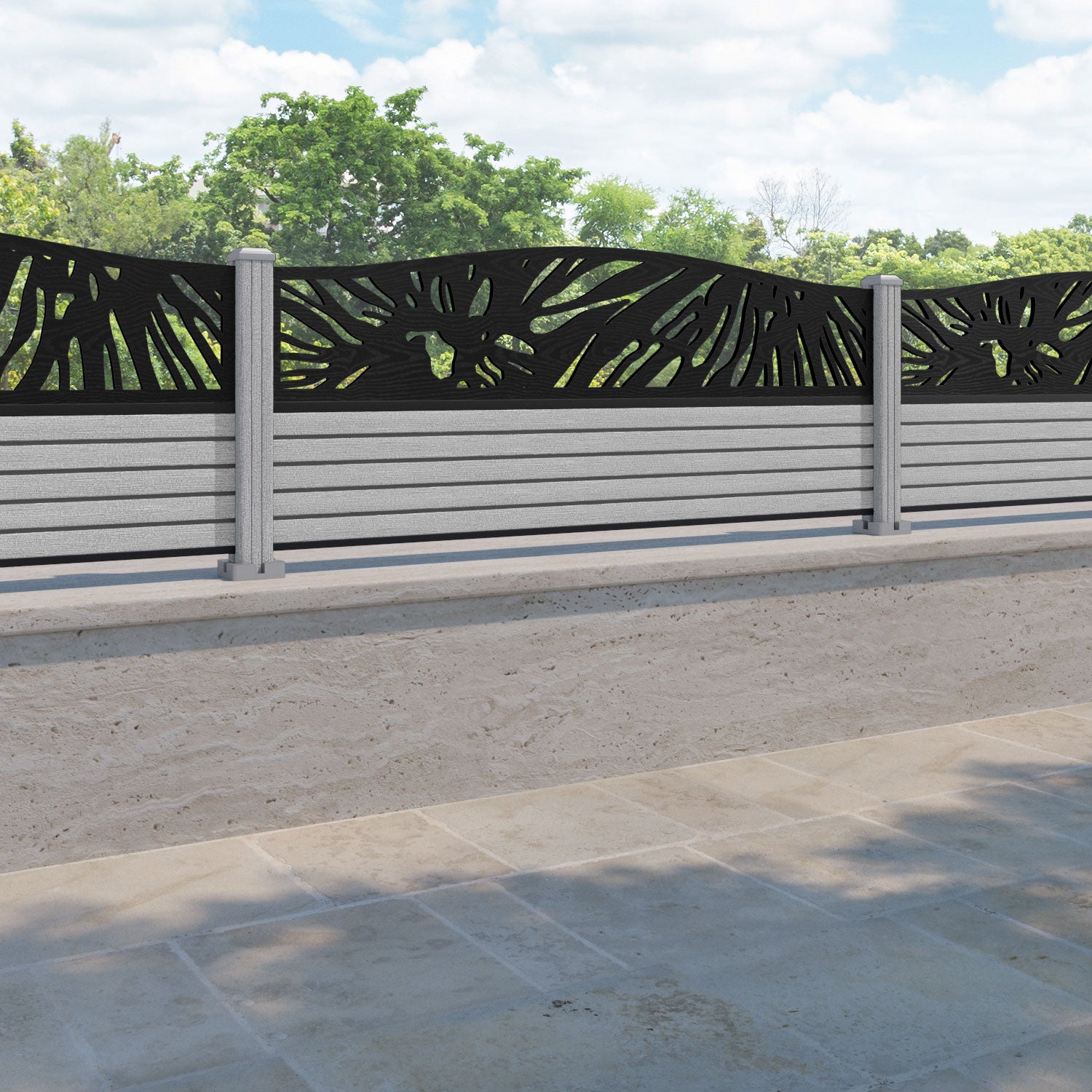 Hudson Poppy Curved Top Fence Panel - Light Grey - with our composite posts