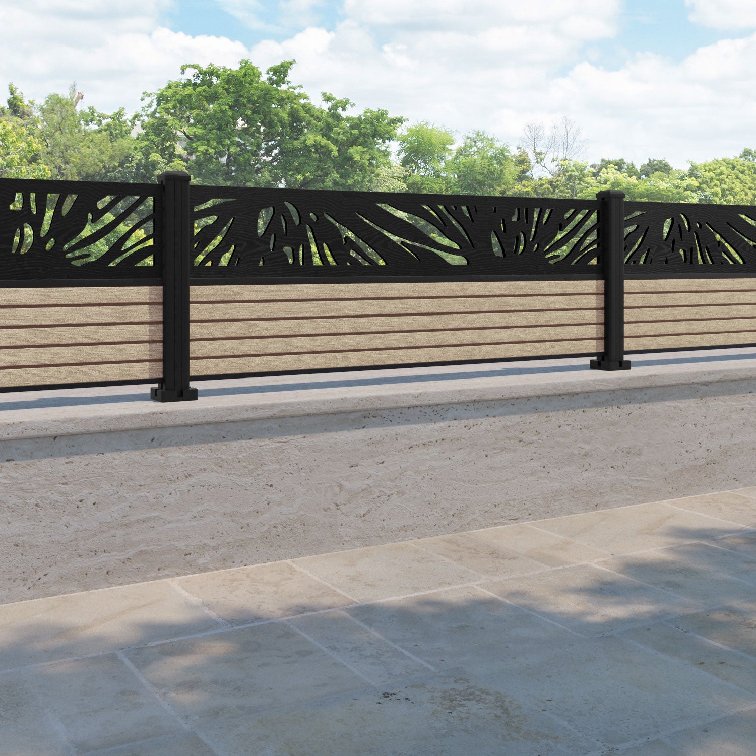 Hudson Poppy Fence Panel - Light Oak - with our aluminium posts
