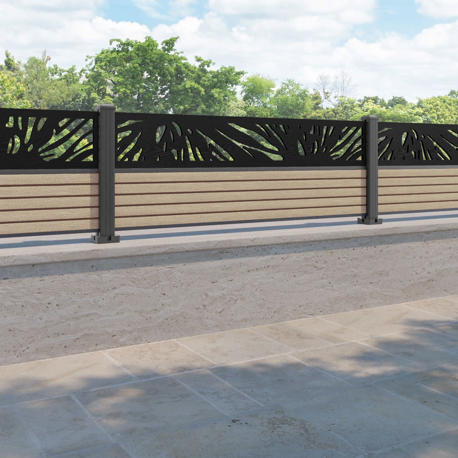 Hudson Poppy Fence Panel - Light Oak - with our aluminium posts