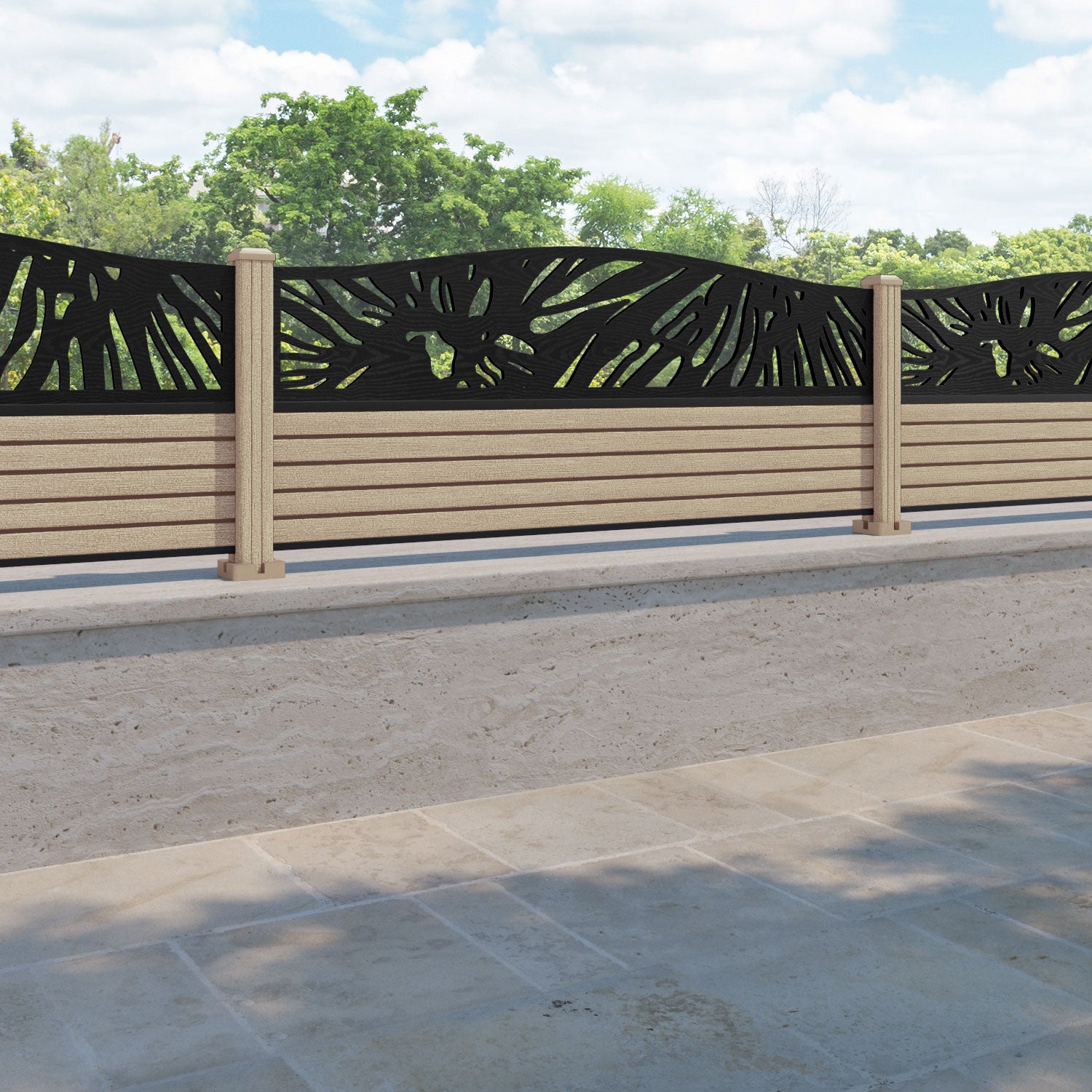 Hudson Poppy Curved Top Fence Panel - Light Oak - with our composite posts